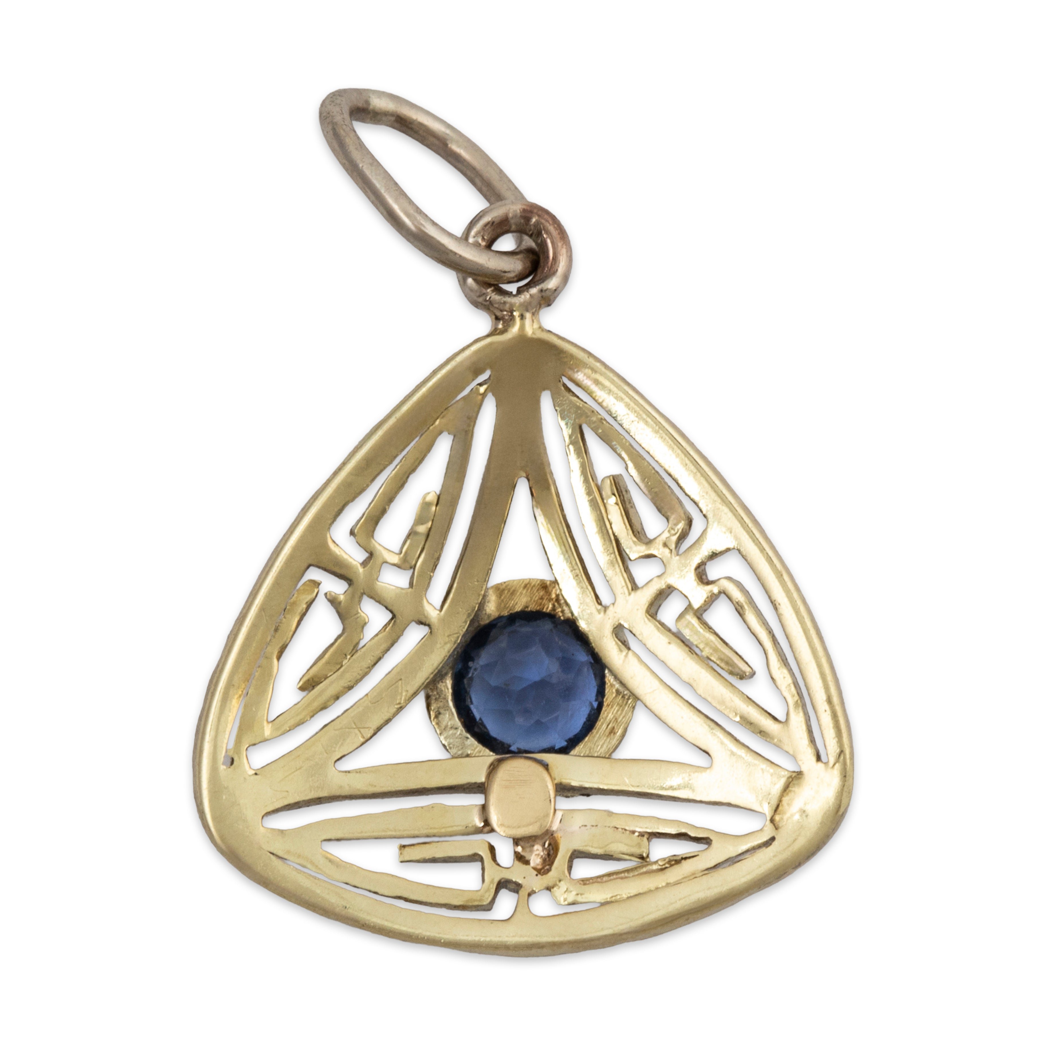Antique Art Deco 14k White & Yellow Gold Synthetic Sapphire Triangular Pendant、mySite、hinf8tx79