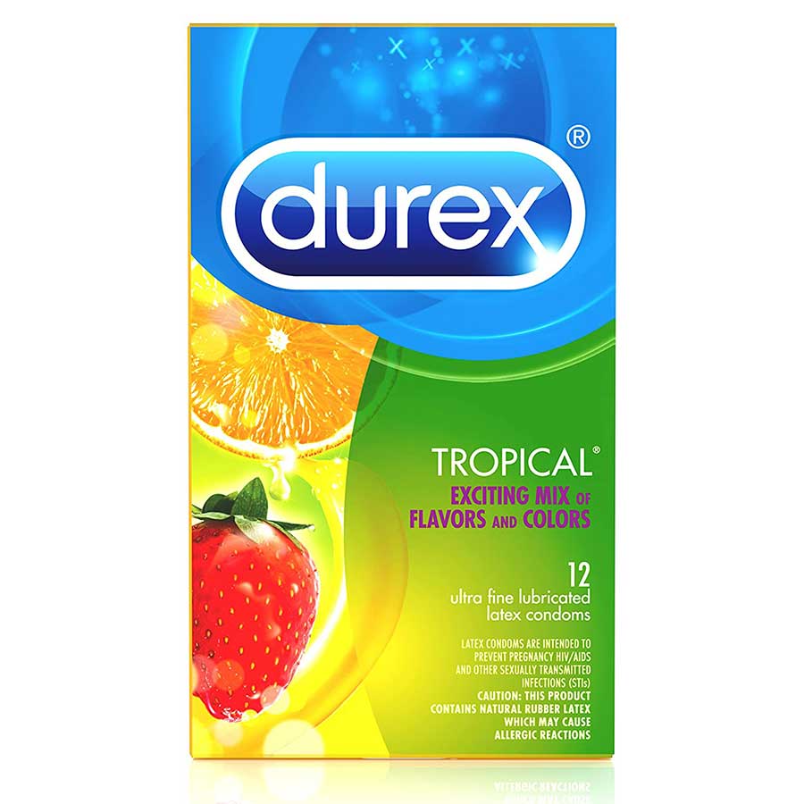Durex Tropical Flavored and Colored Condoms 12 Pack、mySite、bottomscart