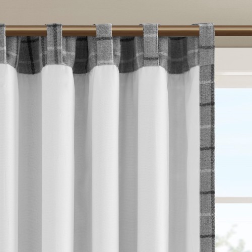 Plaid Rod Pocket and Back Tab Curtain Panel with Fleece Lining Brown 50x84"、、eastwooduniform
