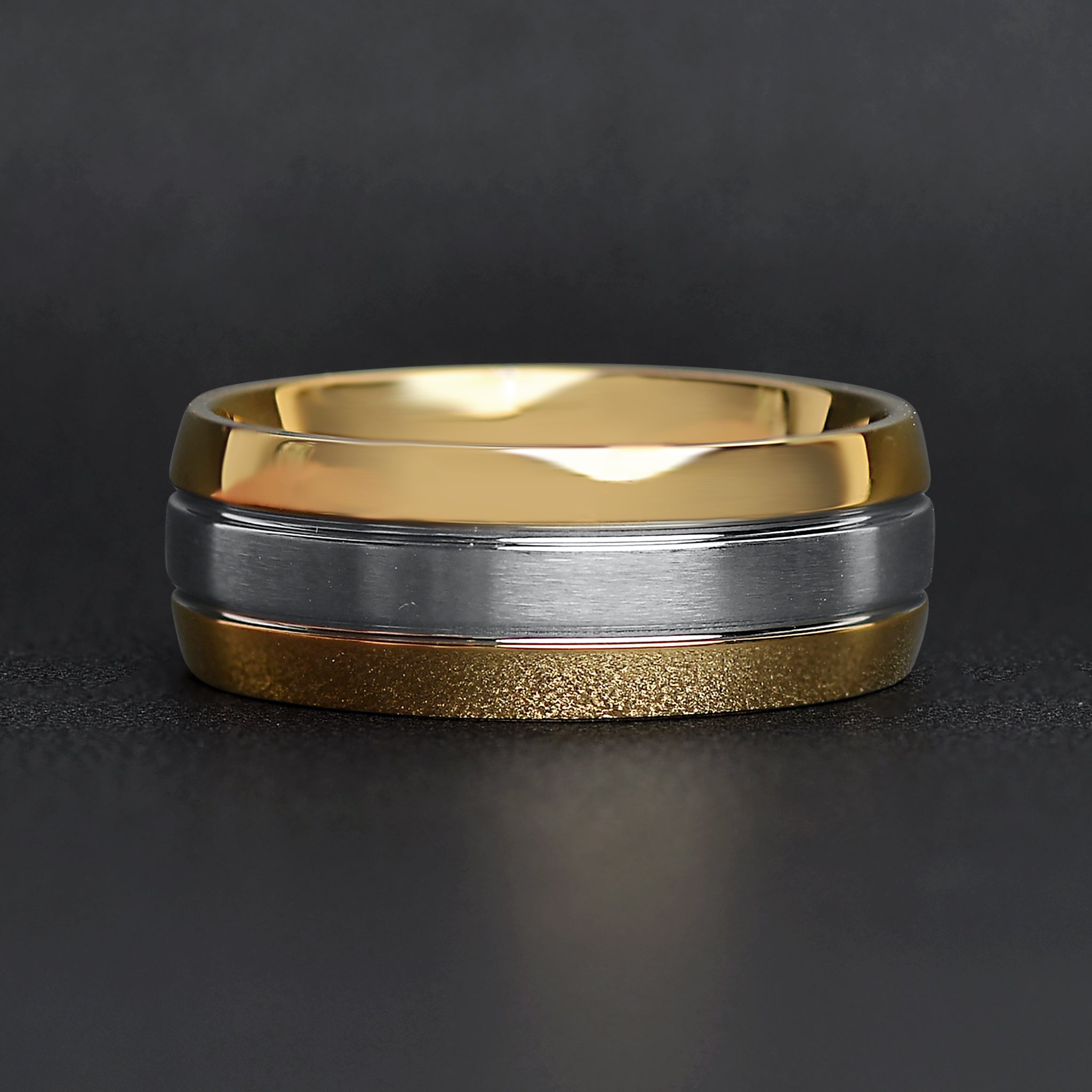 Gold Polished Groove Pattern Stainless Steel Ring With CZ Accents / ZRJ0030、mySite、dreamappss