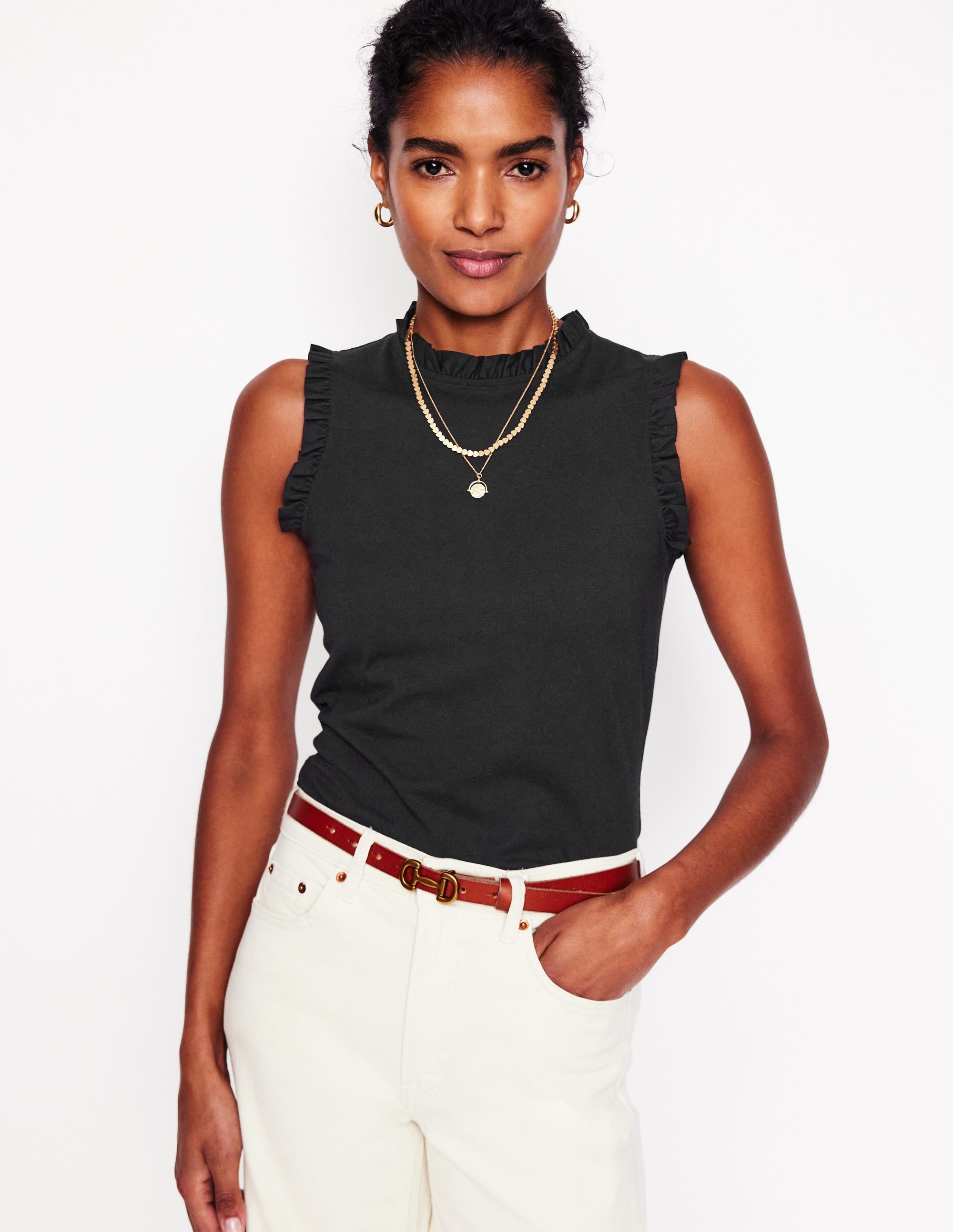  Supersoft Frill Detail Vest-Black、mySite、ashleygrahame