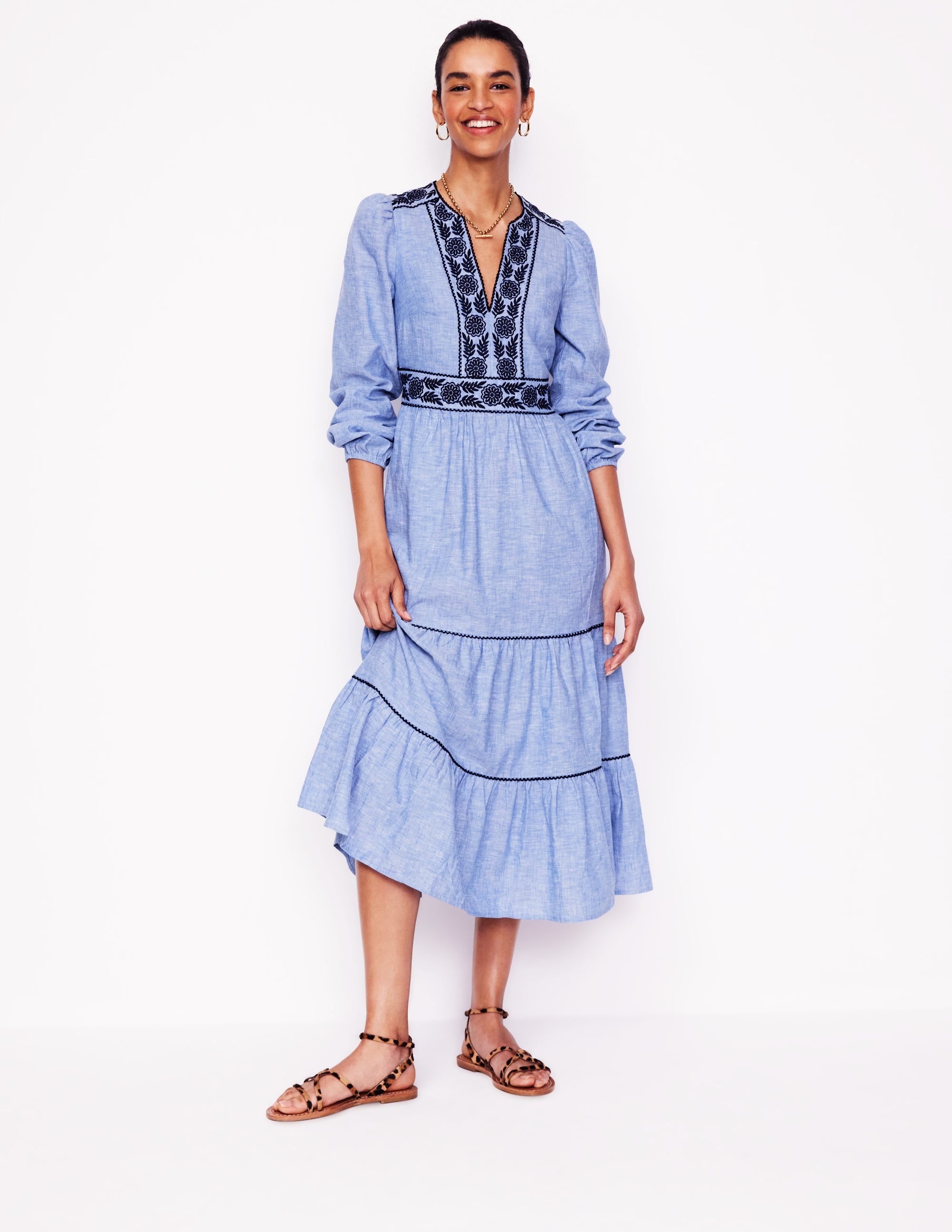  Violet Linen Blend Midi Dress-Chambray、mySite、ashleygrahame