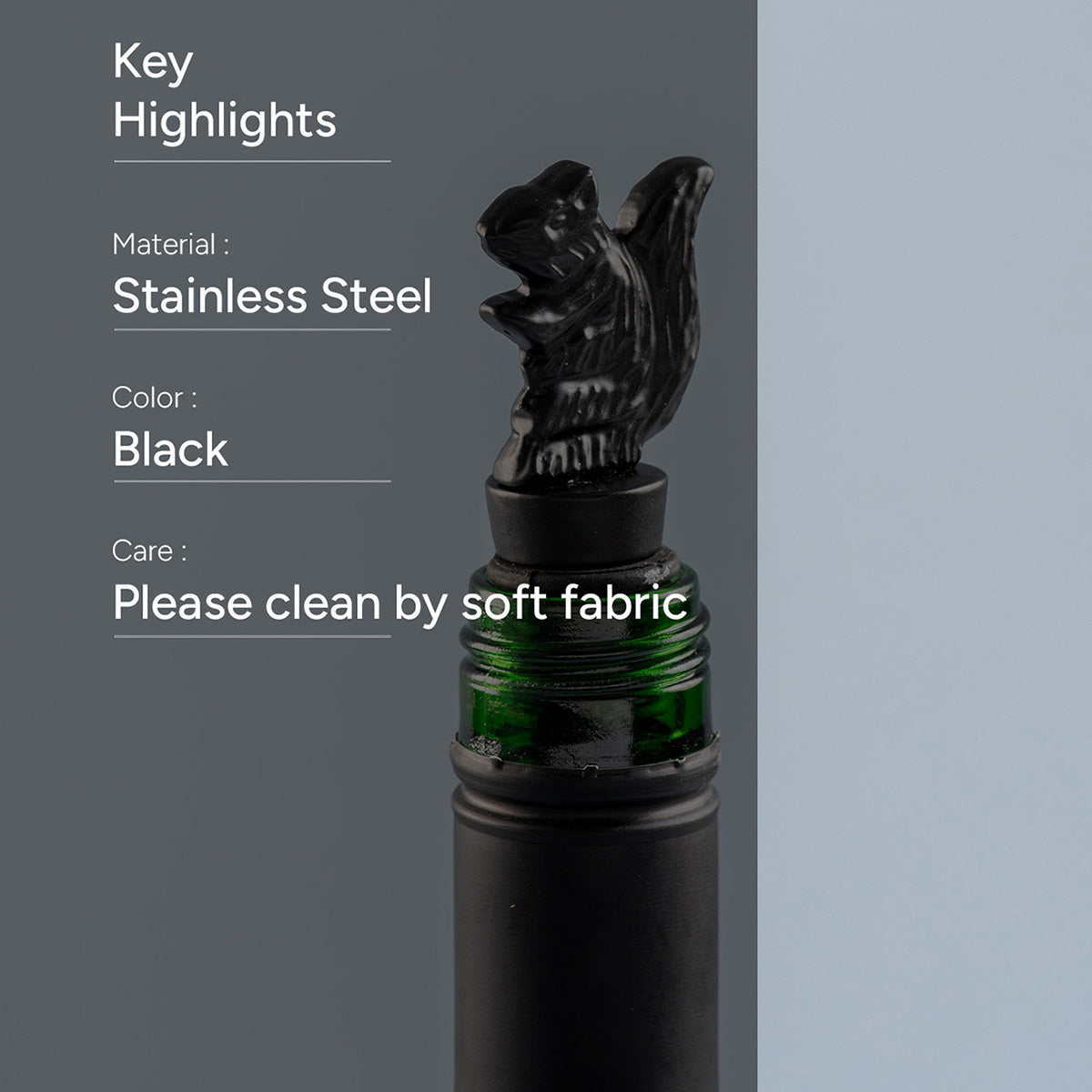 Stainless Steel Bottle Stoper | Squirrel Shape | Black、mySite、camillekostekn