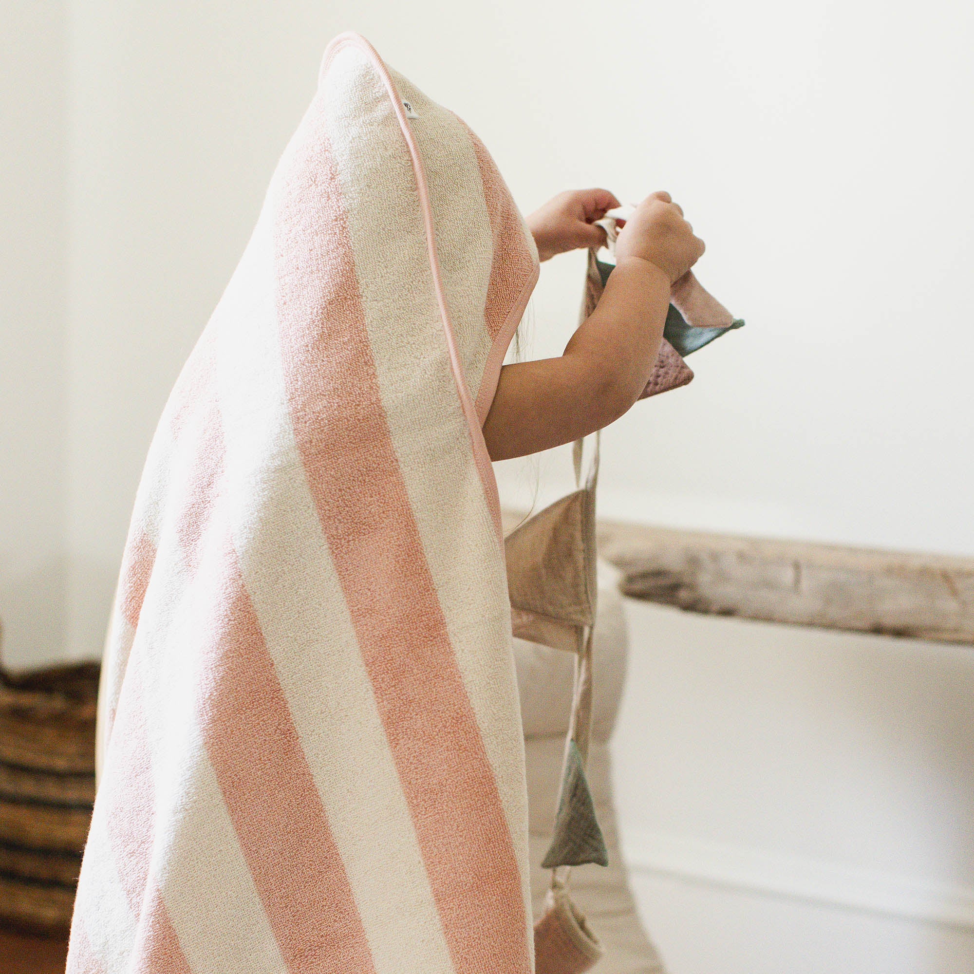 Organic Cotton Rugby Stripe Woven Terry Towel & Washcloth Set - Pink Sand、mySite、g9winljtr