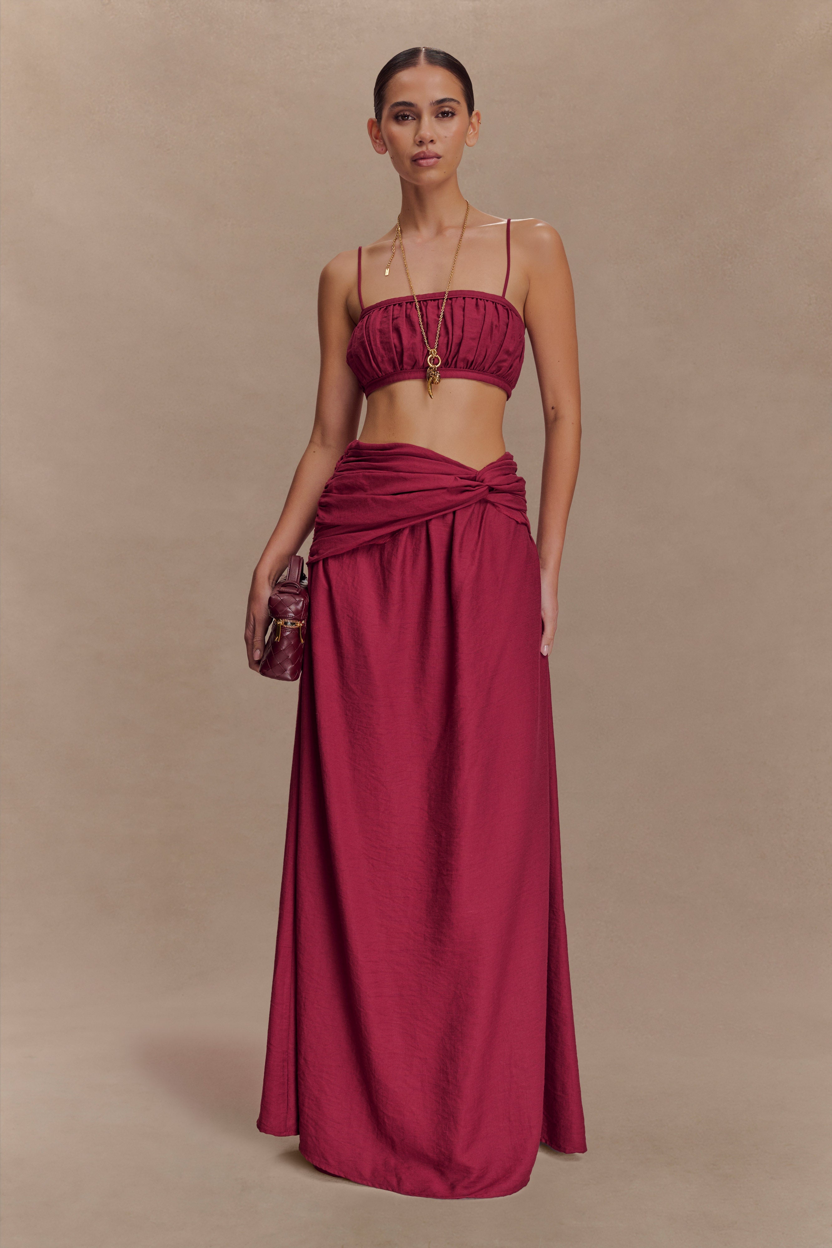 Scottie Shirred Linen Bandeau - Wine、mySite、solidvoid