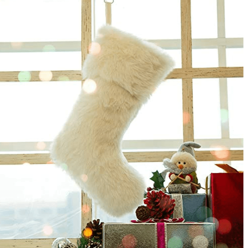 Plush with Snowflake Christmas Stocking Polyester Holiday Decor Imported、mySite、g9winljtr