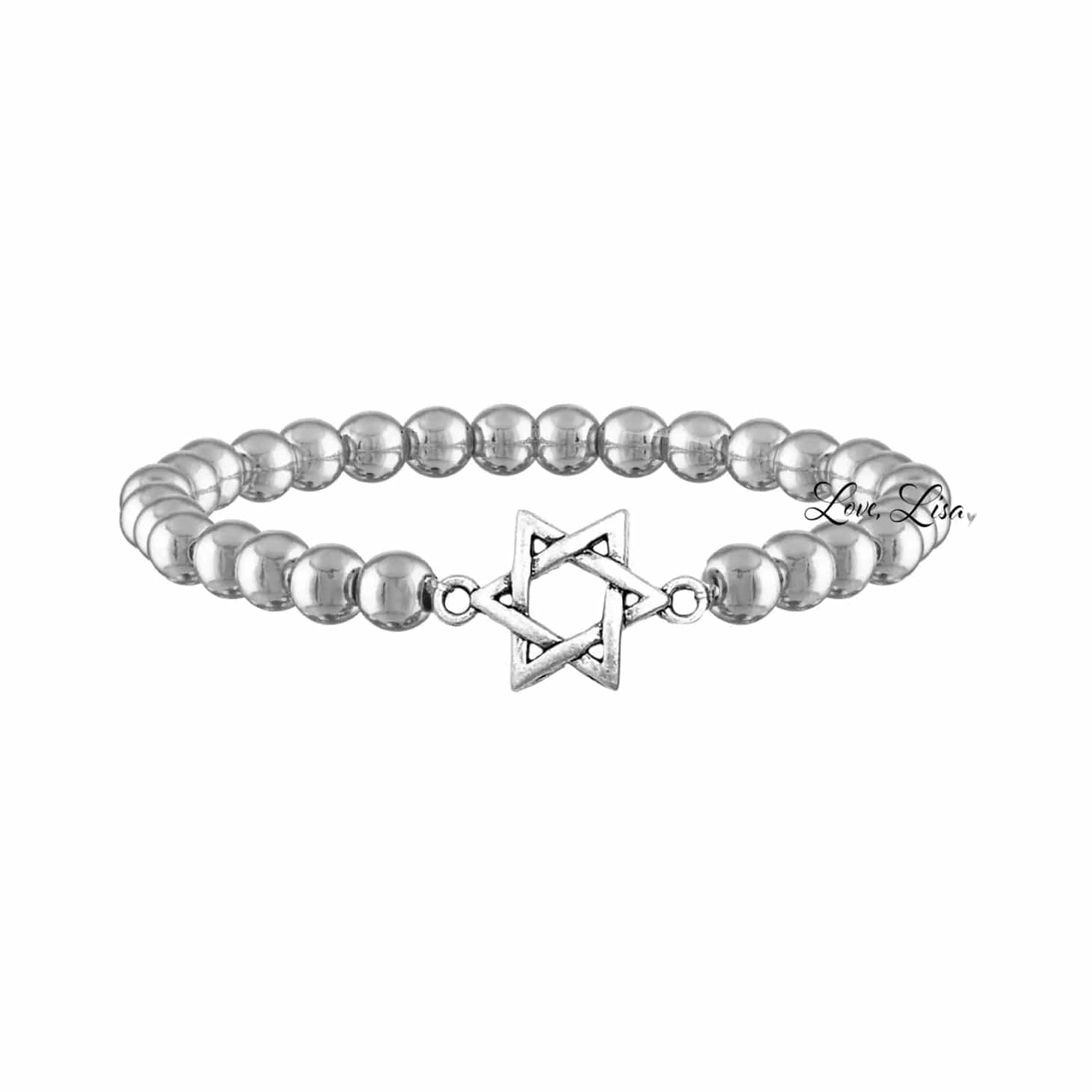 Antique Matte Jewish Star Beaded Bracelet - Silver、mySite、topwebapps