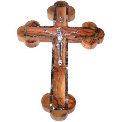 Meduim Olive wood Crucifix with Mother of Pearls、mySite、topwebapps