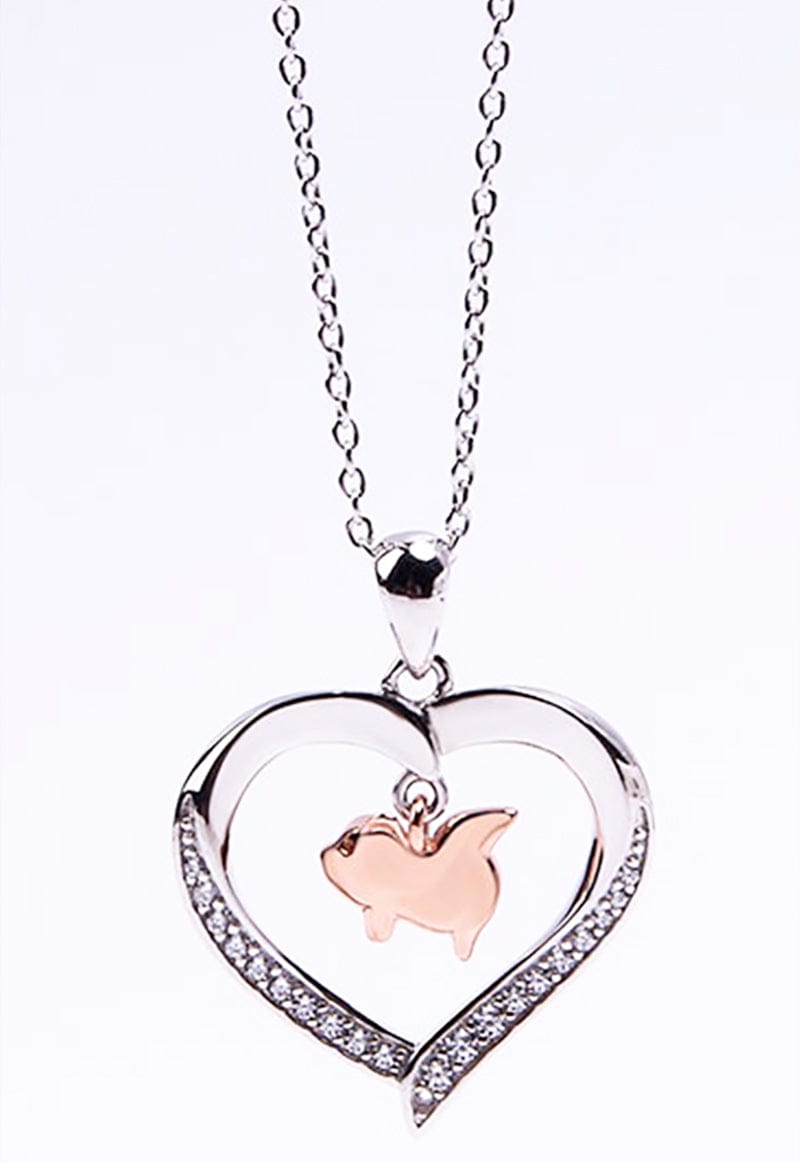 Flying Pig in a Heart with CZ Sterling Silver Necklace 18 Sliding Chain、mySite、g9winljtr