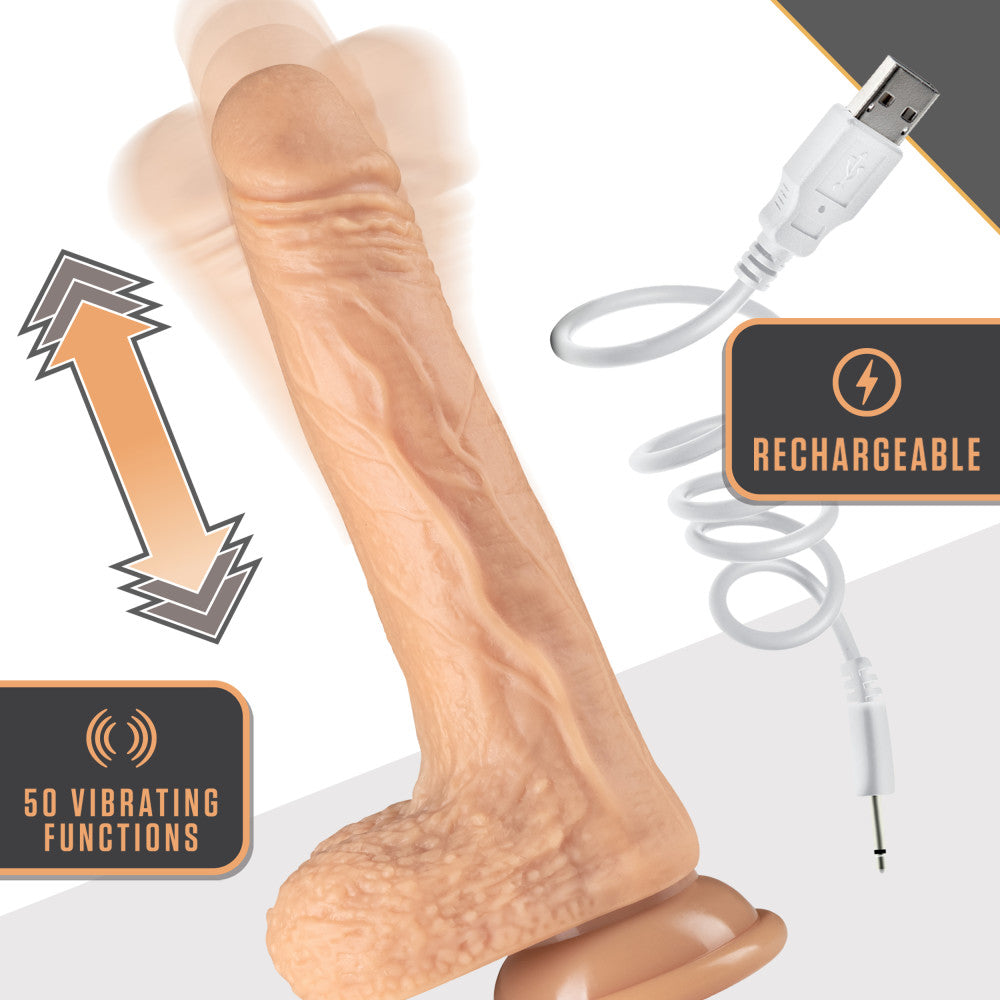 Dr. Skin Silicone By Blush® | Dr. Grey Vanilla 7.75-Inch Long Rechargeable Thrusting & Vibrating Dildo With Suction Cup Base、mySite、bottomscart