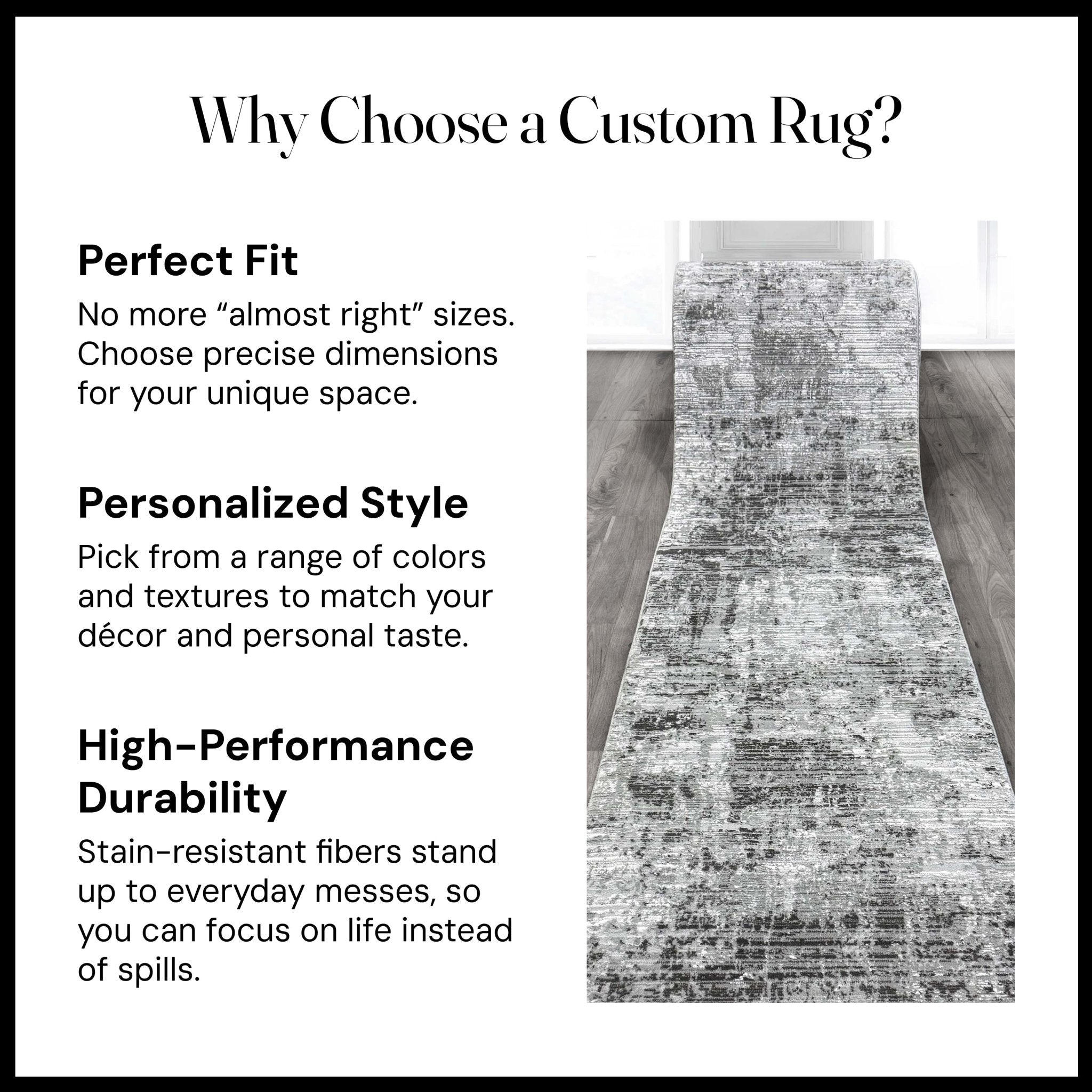 Custom Size Runner Mirabelle Abstract Light Grey Choose Your Width x Choose Your Length Runner Rug - Perfect For Hallway, Stairs & Kitchen、mySite、gigharbornorthrealestate