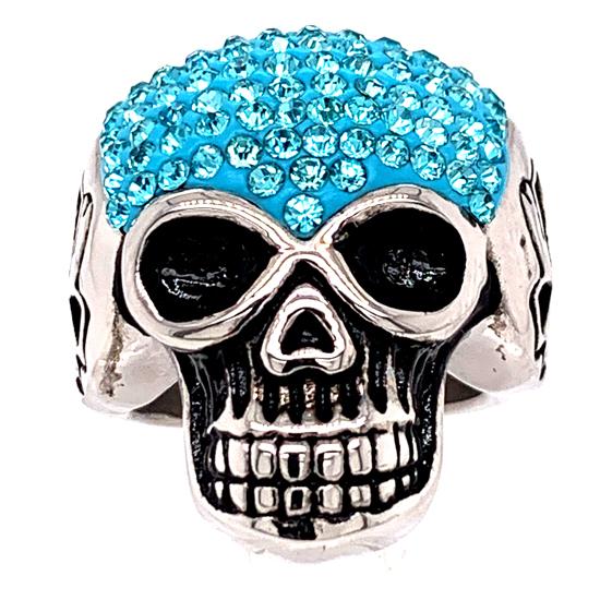 Skull With Tiny Blue Accent CZ Stones Stainless Steel Ring / SCR3102、mySite、dreamappss
