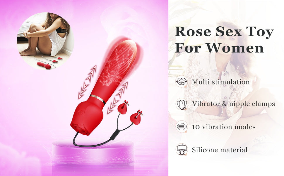 Rose 2 in 1 Nipple & Clitoral Vibrator | 10 Vibration Modes | USB、mySite、bottomscart