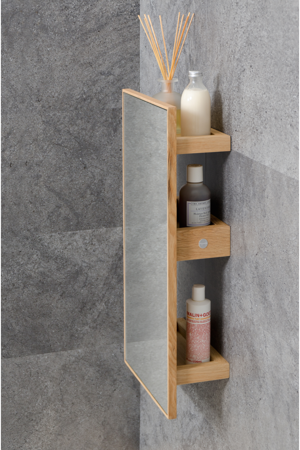 Oak Vanity Mirror with Storage Trays | Wireworks Slimline、mySite、neckold