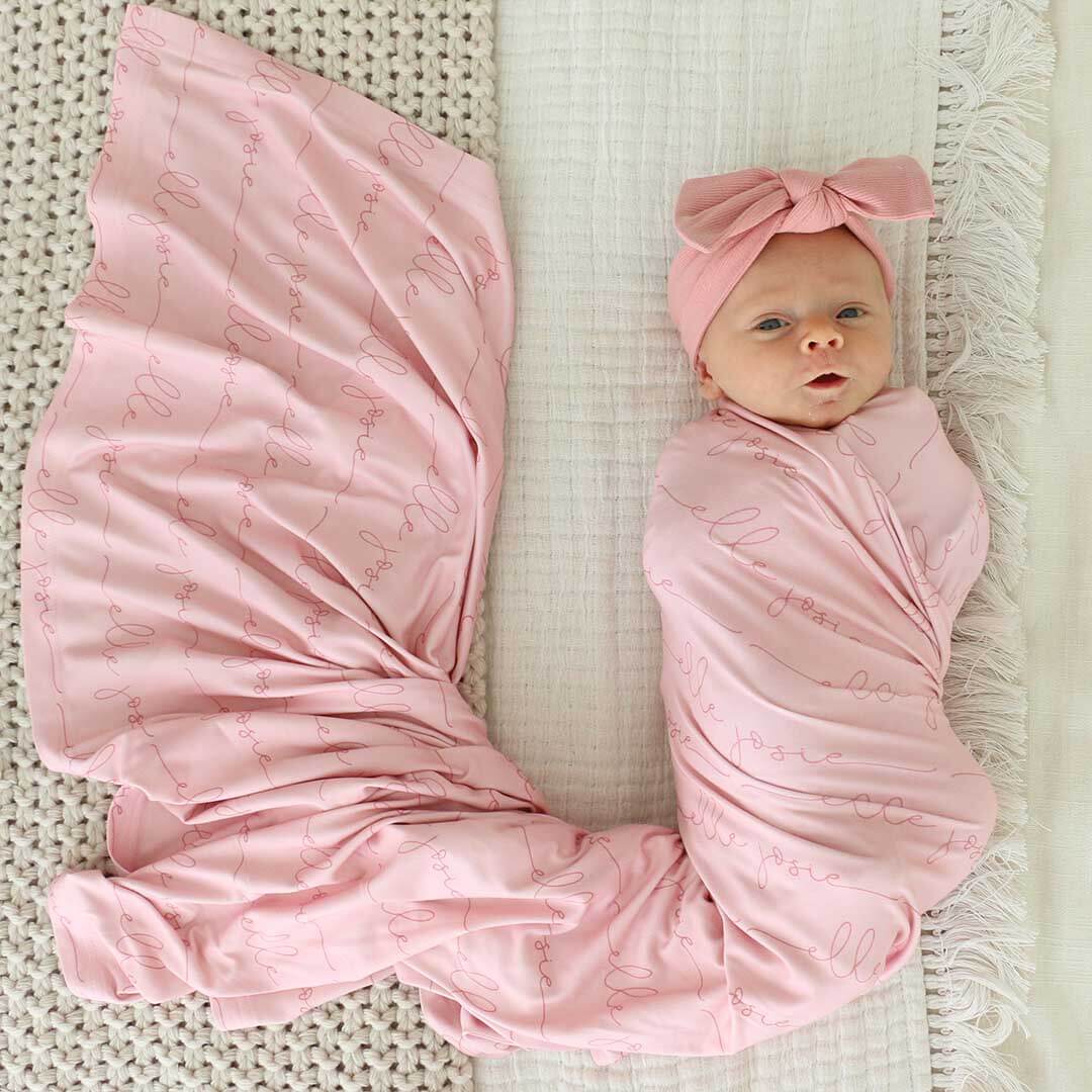  Personalized Light Rose on Pink Baby Name Swaddle Blanket - Script、mySite、layawaytickets