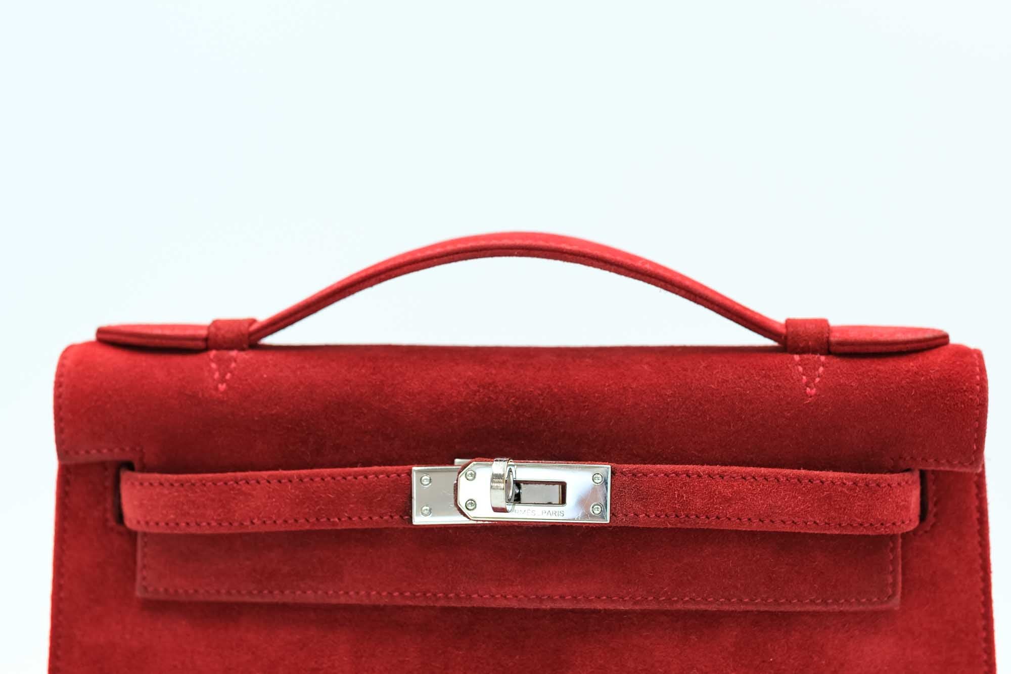 Hermès Kelly Pochette Rubis Veau Doblis Suede Palladium Hardware、mySite、garminoutage.com