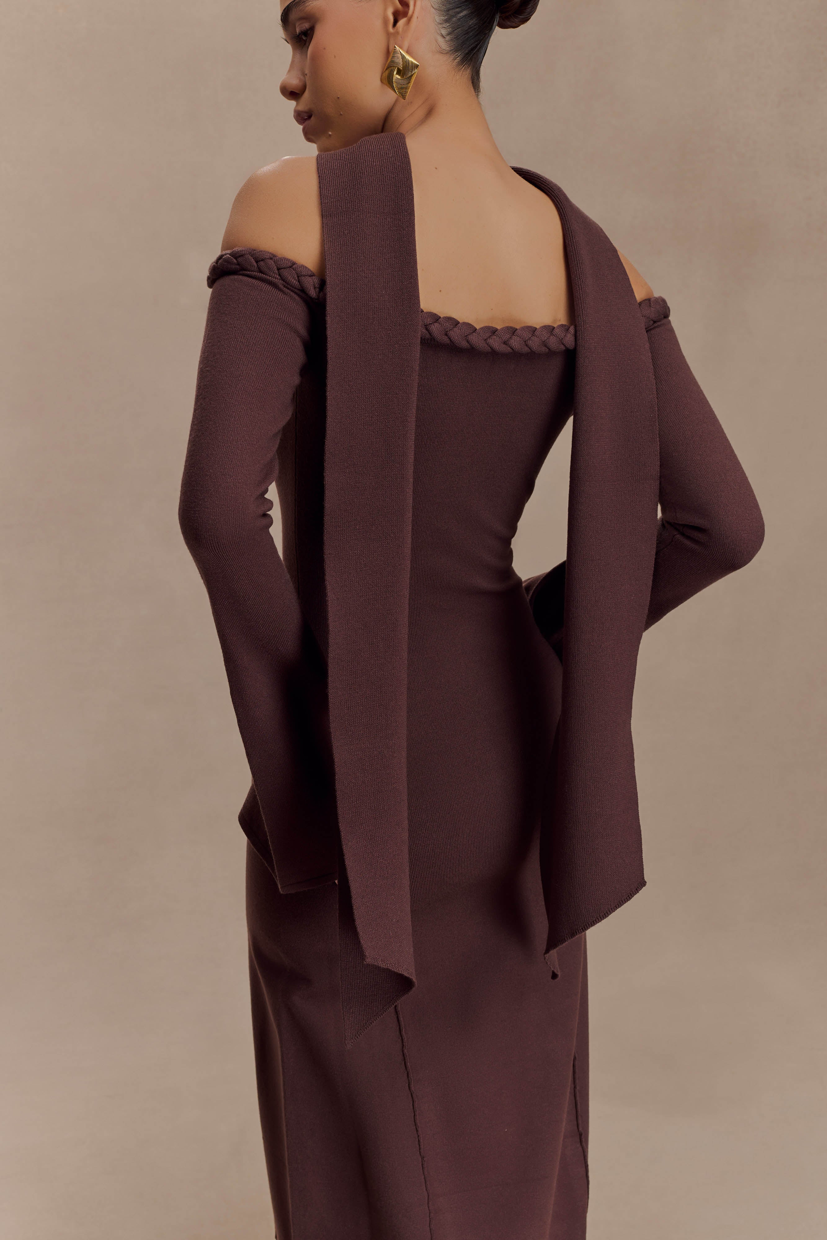 Heidi Strapless Knit Scarf Maxi Dress - Dark Chocolate、mySite、solidvoid