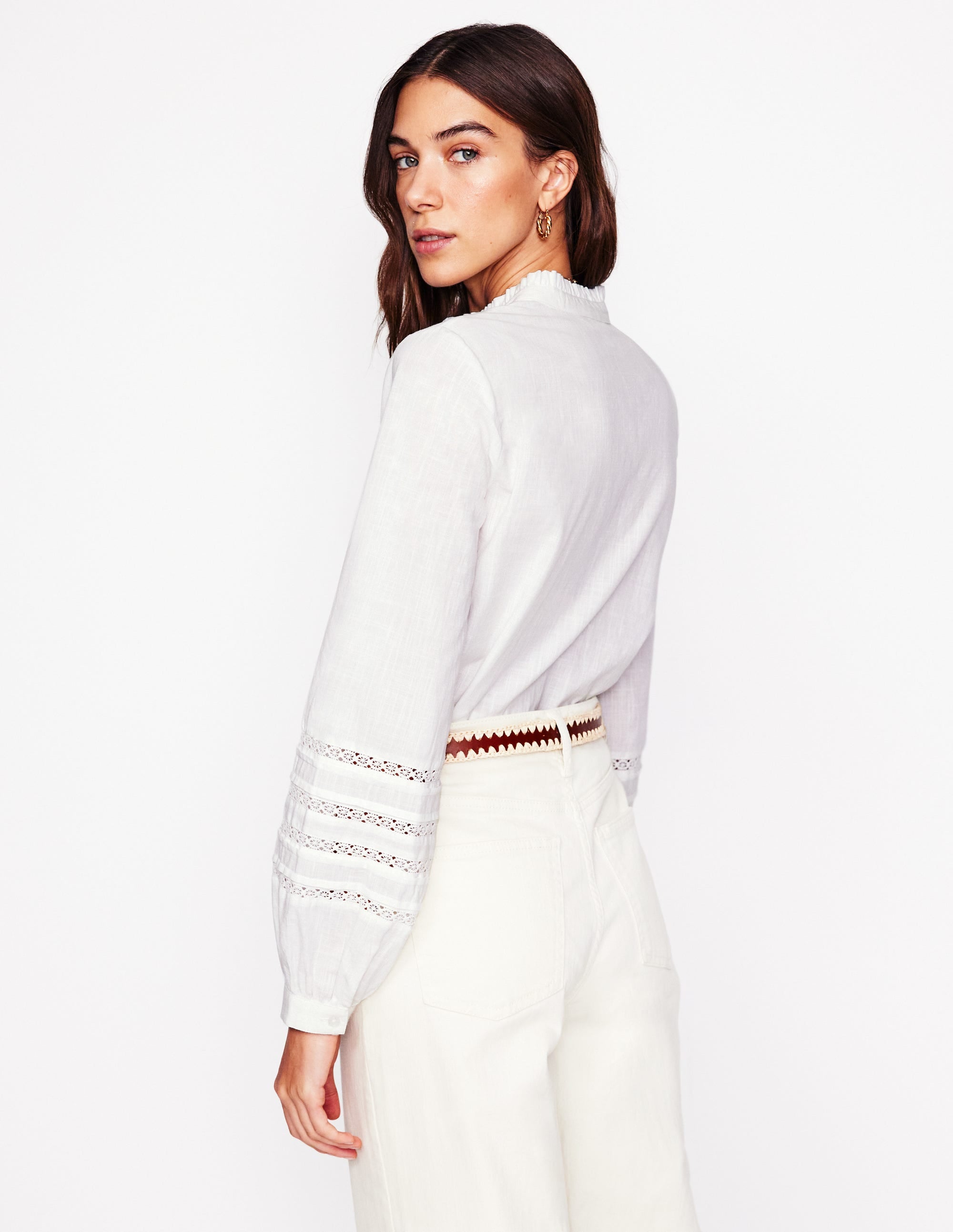  Lace Trim Cotton Blouse-White、mySite、ashleygrahame