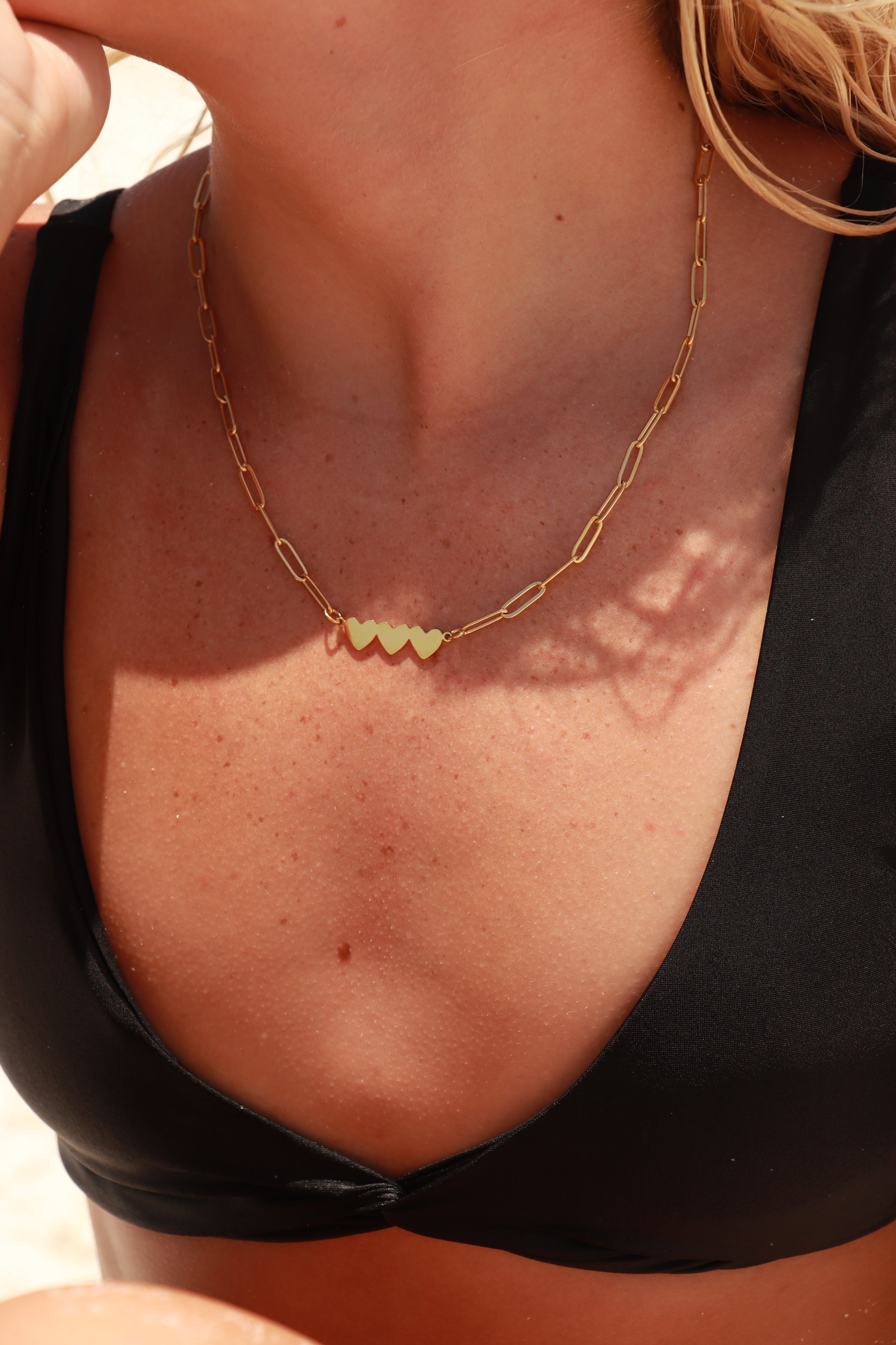 Stainless Steel Engravable 3 Heart Paperclip Necklace / SBB0353、mySite、dreamappss