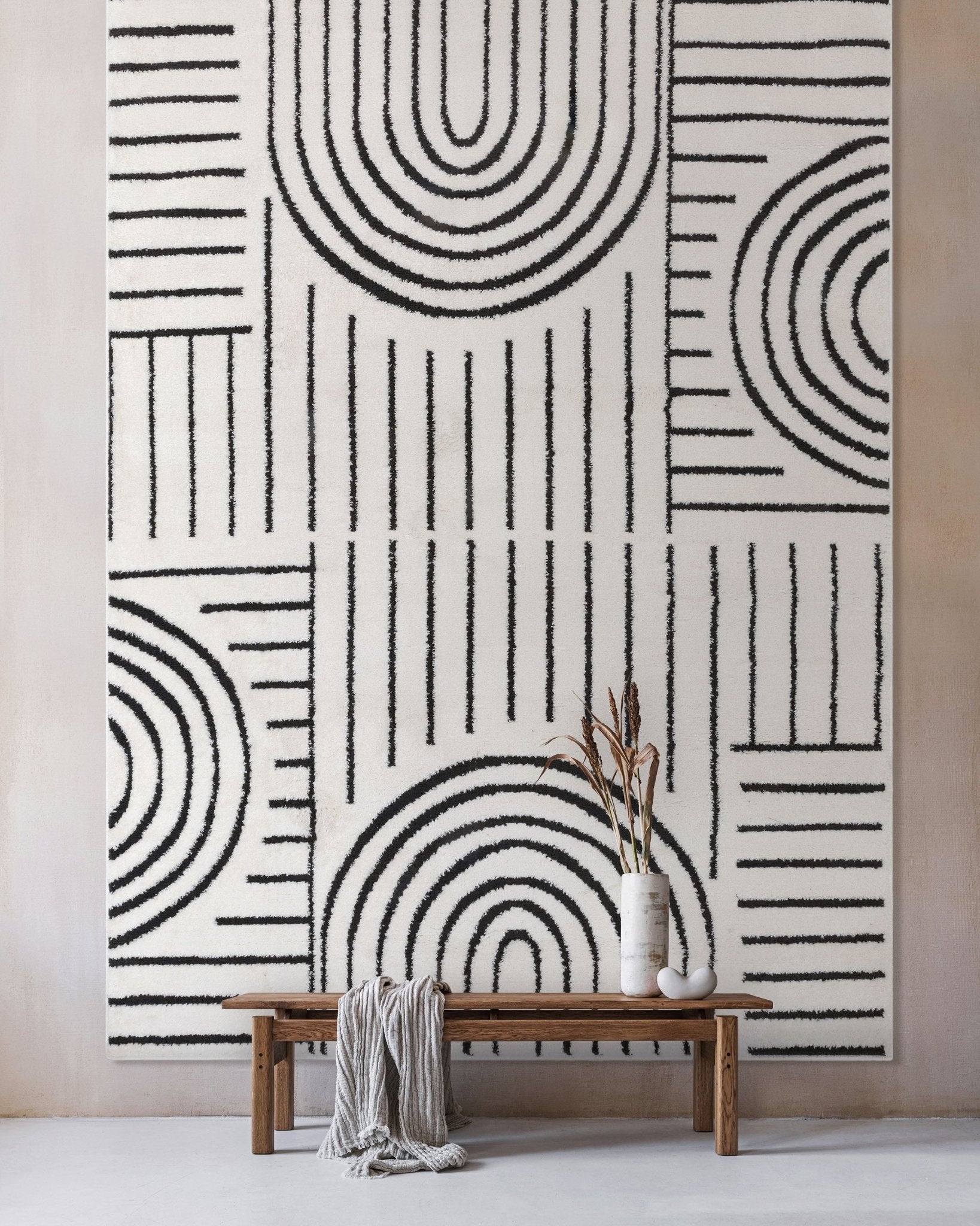 Rainbow Shag Geometric Ivory Black High-Low Rug、mySite、gigharbornorthrealestate