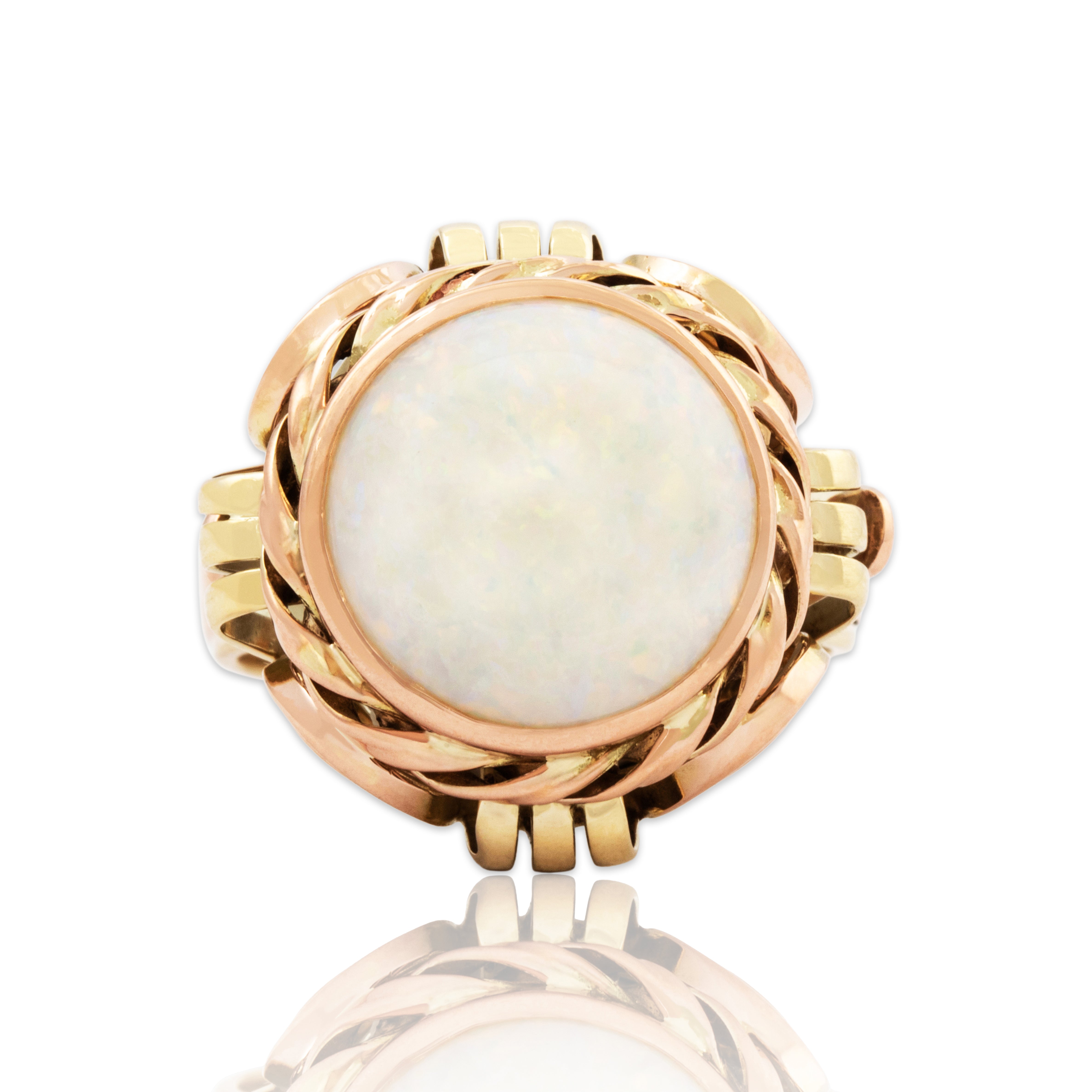Vintage 14k Rose & Yellow Gold 4.59ct Opal Retro Cocktail Ring 7.25、mySite、hinf8tx79