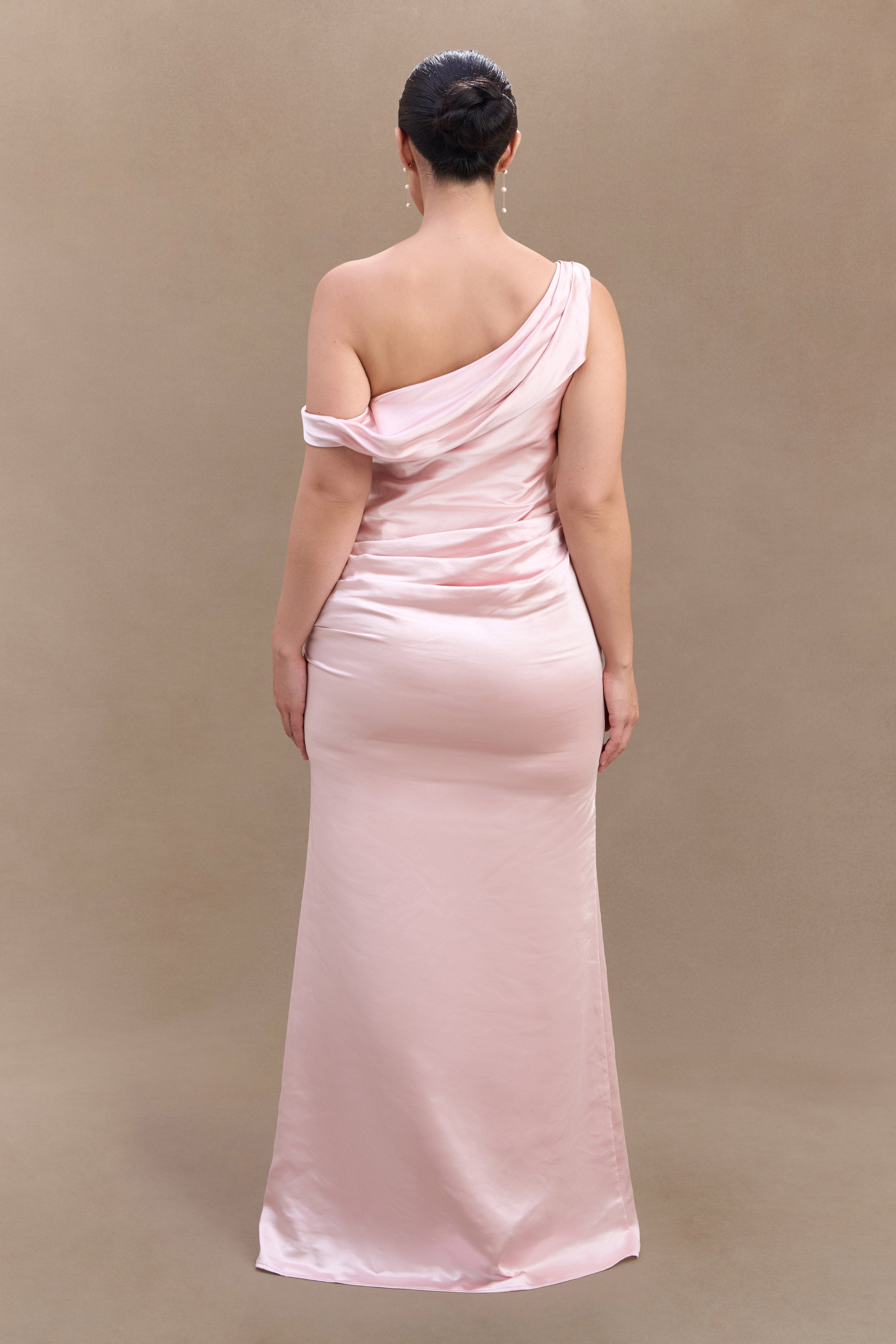 Dalia Off Shoulder Satin Maxi Dress - Soft Pink、mySite、solidvoid