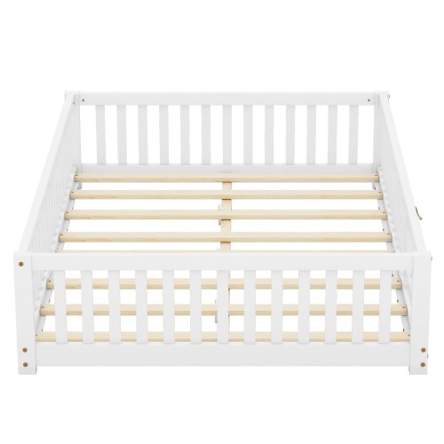 Twin Size Bed Floor Bed with Safety Guardrails and Door for Kids, Natural(Old SKU: W158090686)、、casual