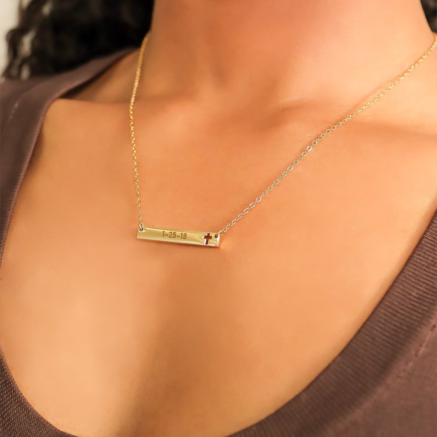 18K Gold PVD Stainless Steel Cutout Cross Blank Bar Necklace / SBB00106、mySite、dreamappss