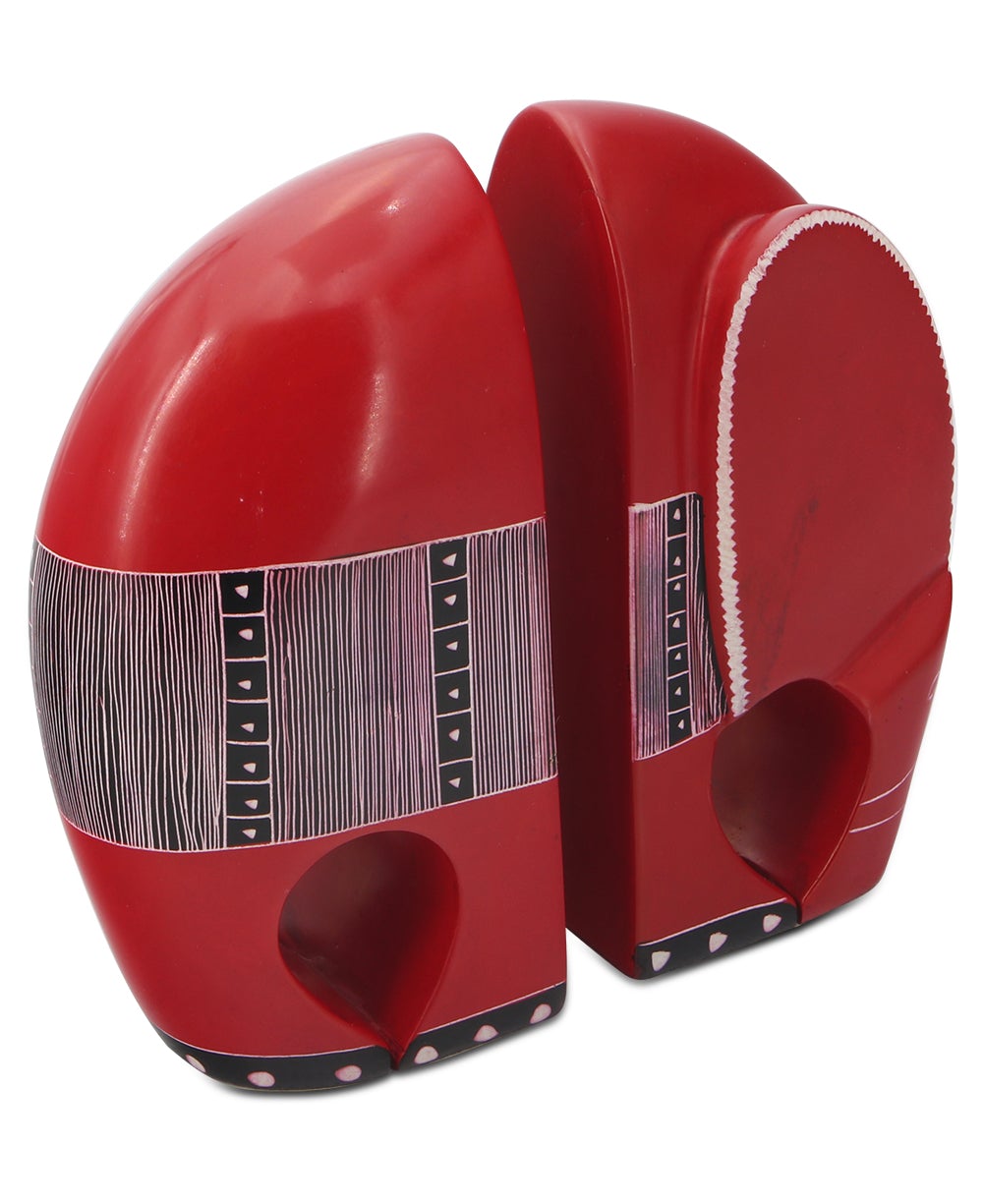 Red Kisii Elephant Bookends with Tribal Patterns、mySite、topwebapps