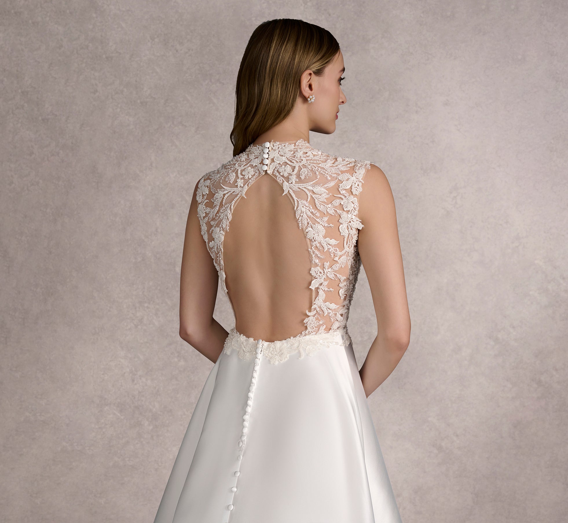 Beaded Lace Bodice And Mikado Side Pleated A-Line Gown In Ivory/Ivory/Nude In Ivory Ivory Nude、mySite、solidvoid