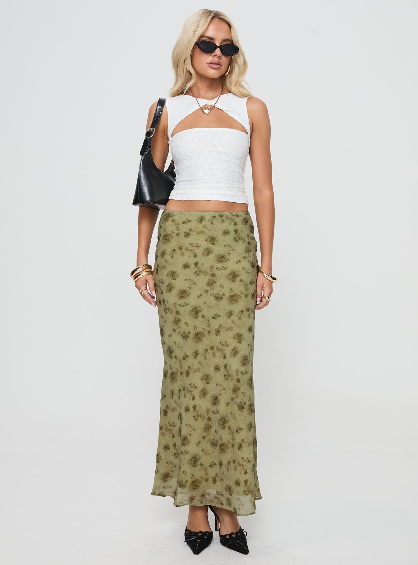 Piazia Maxi Skirt Green、mySite、solidvoid