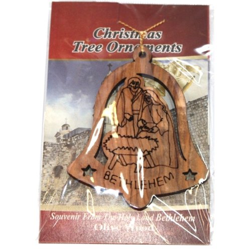  Holy Family in bell nativity scene Ornament gift carved by Laser - Olive wood (7 cm or 2.8 inch with certificate)、mySite、elrpsem3k
