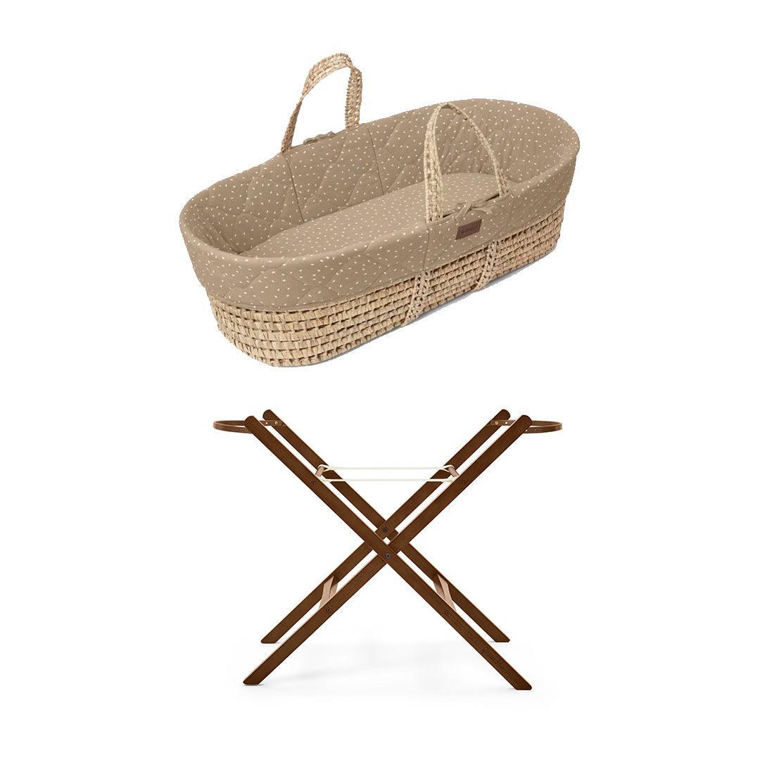  The Little Green Sheep Quilted Moses Basket and Foldable Stand Bundle - Truffle Rice / Walnut、mySite、merchandisen