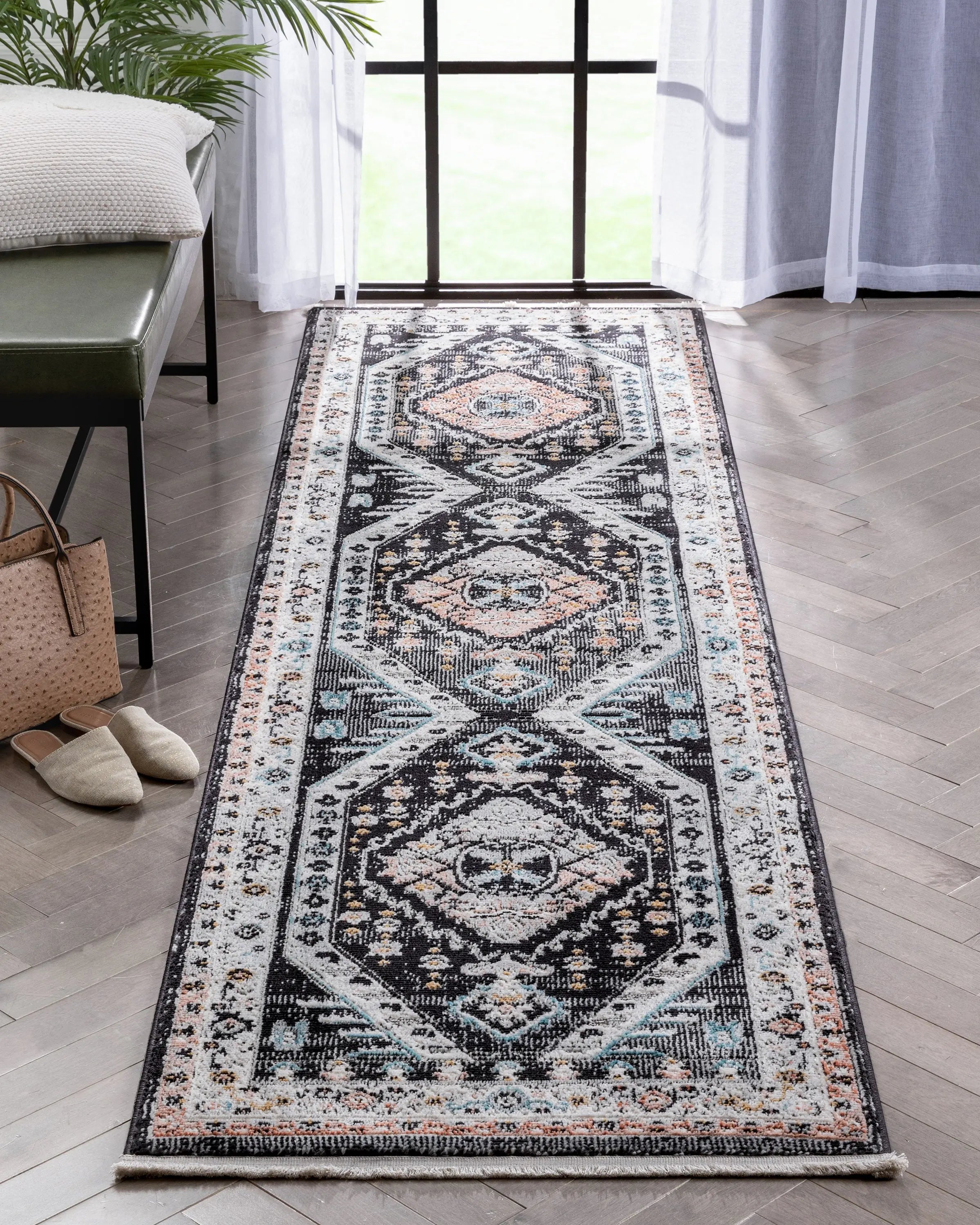 Julita Vintage Bohemian Aztec Tribal Black Rug、mySite、gigharbornorthrealestate