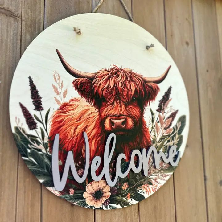 Highland Cow Welcome Sign Door Hangers Two Designs、mySite、g9winljtr