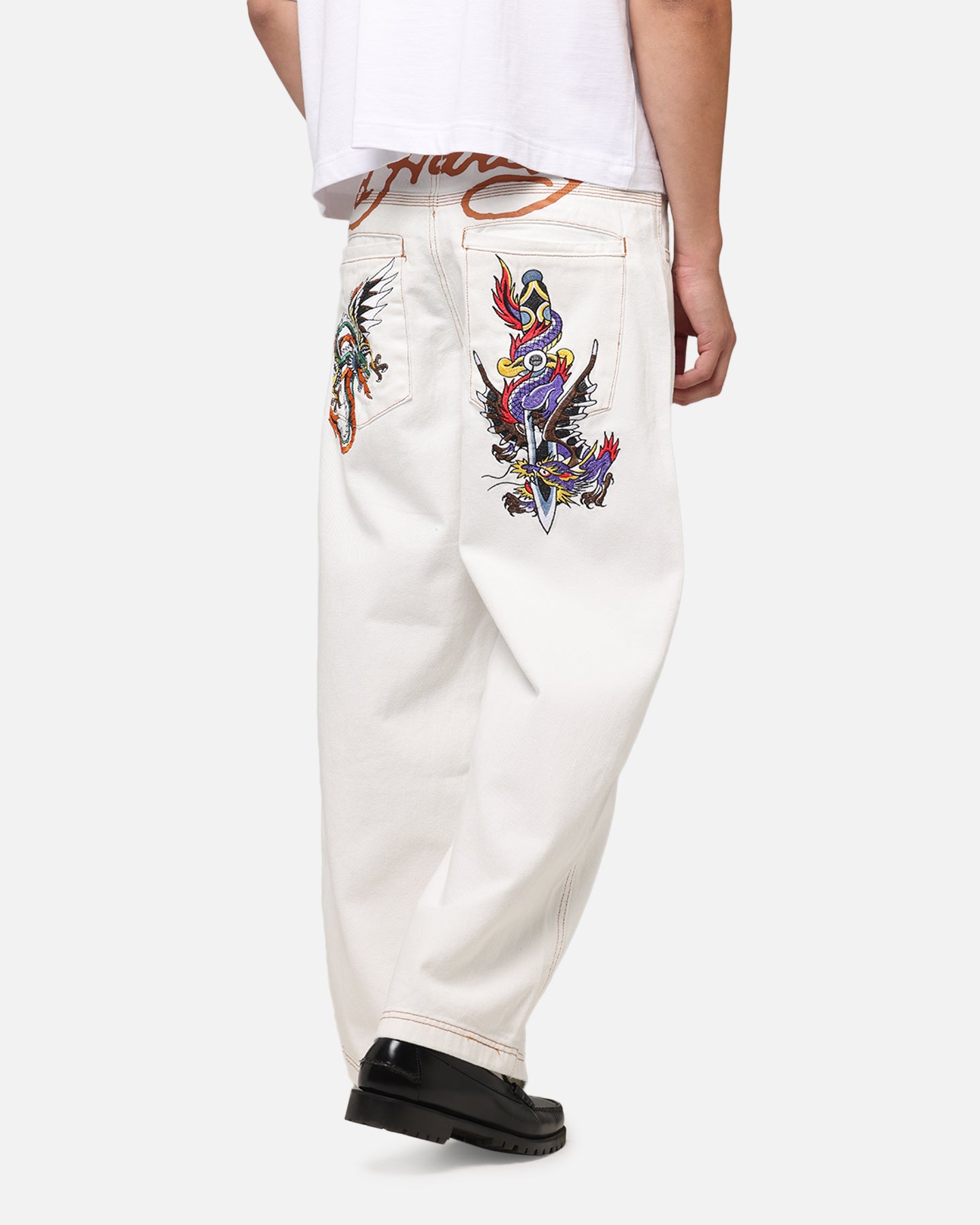 Ed Hardy Dragon Wide Leg Denim Jeans Off White、mySite、zt4zffjzw