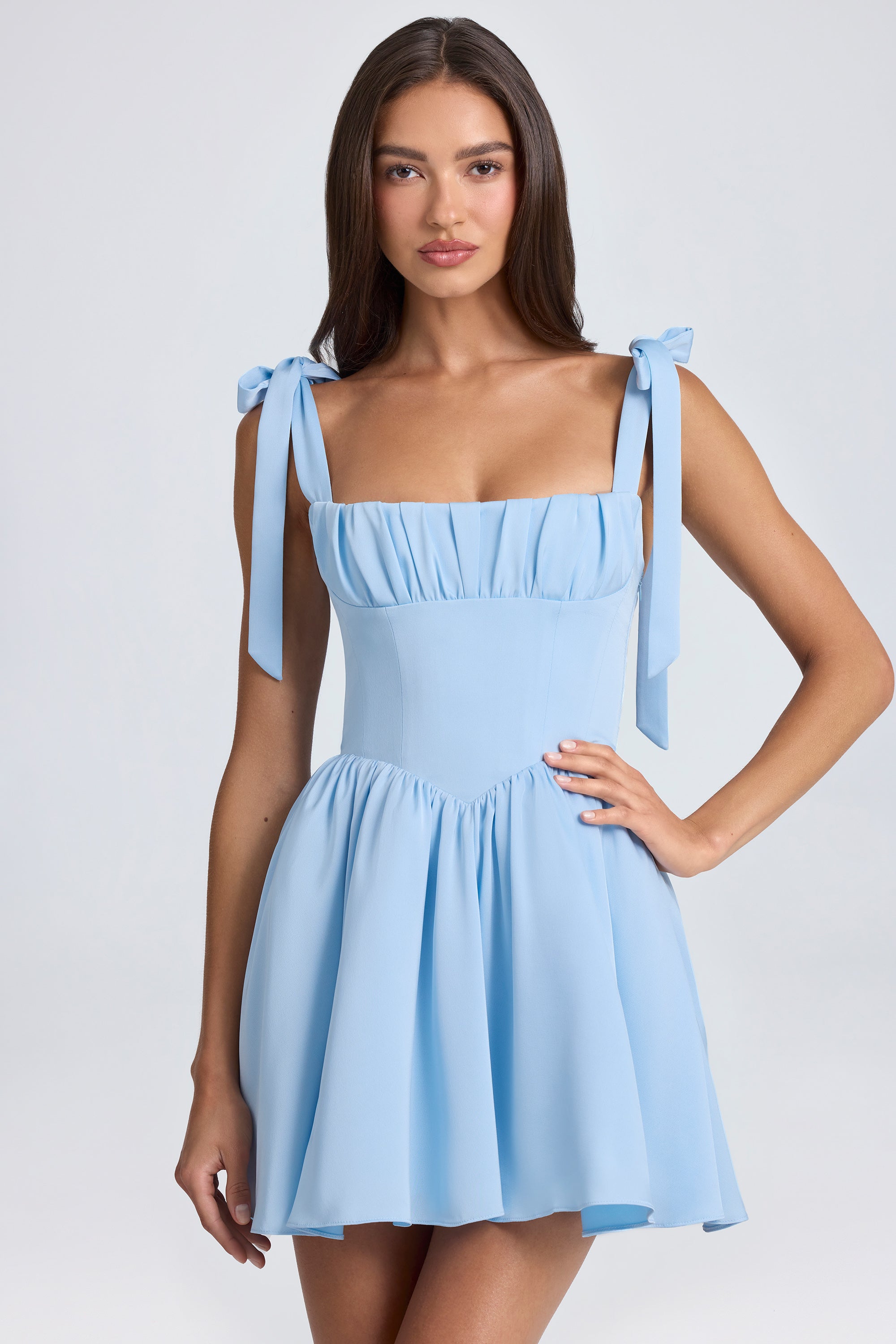 Draped Corset Mini Dress in Powder Blue、mySite、solidvoid