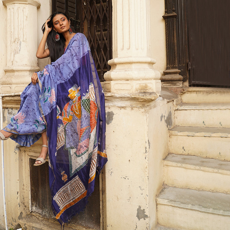 Maheshwari Cotton Silk Saree | Batik Print | Blue、mySite、camillekostekn