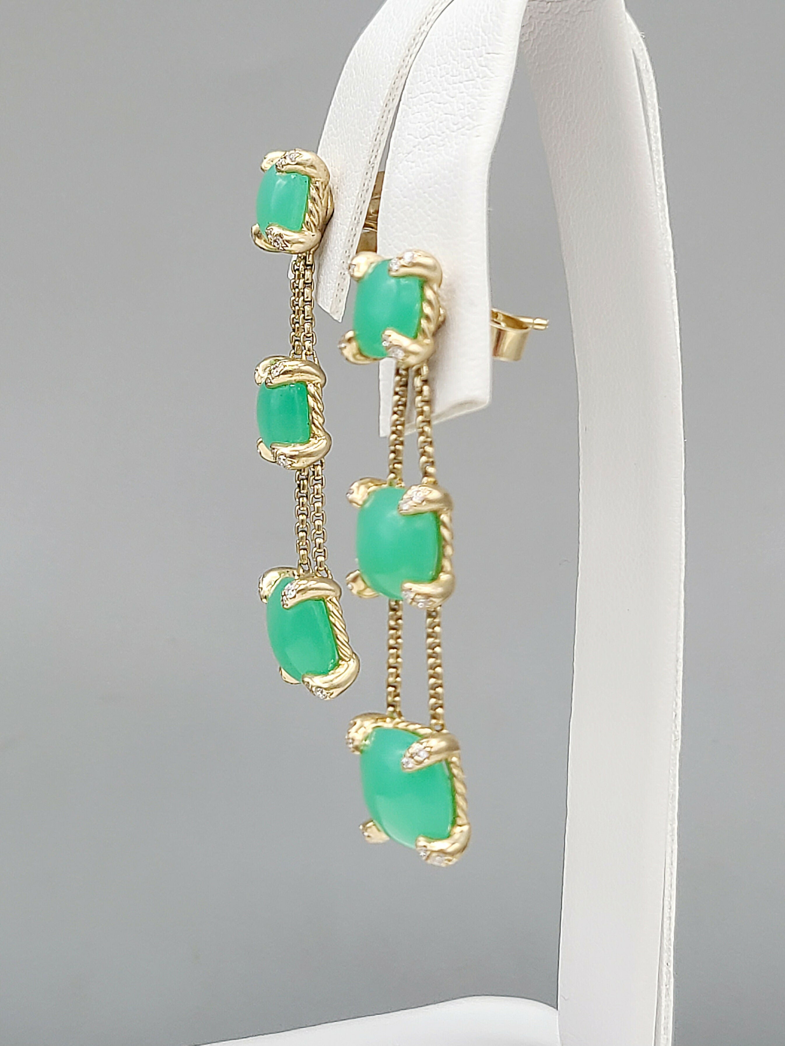 David Yurman聽Chatelaine聽Linear Chain 18k Earrings With Chrysoprase、mySite、hinf8tx79