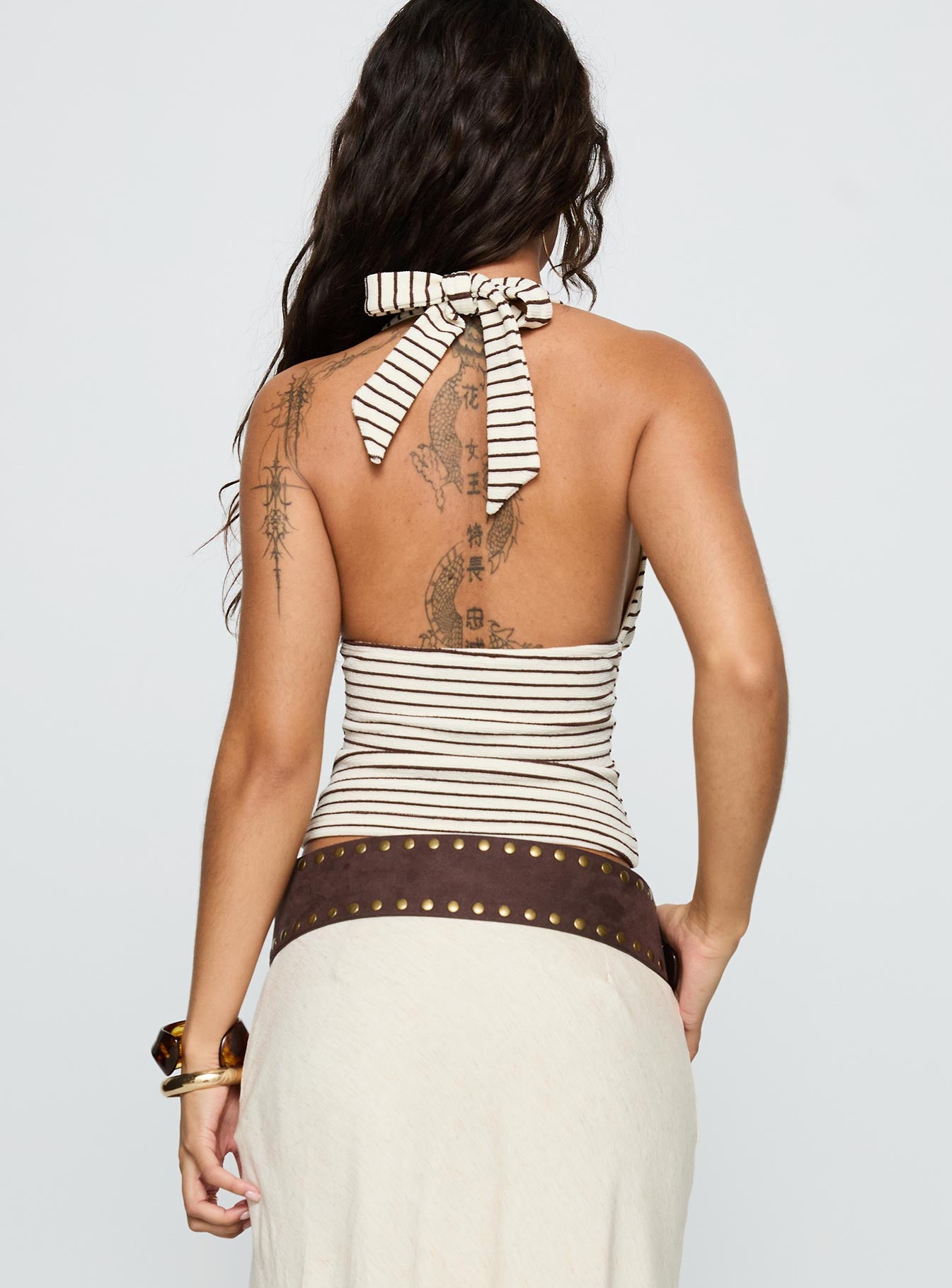 Whimsy Halter Top Chocolate / White Stripe、mySite、solidvoid