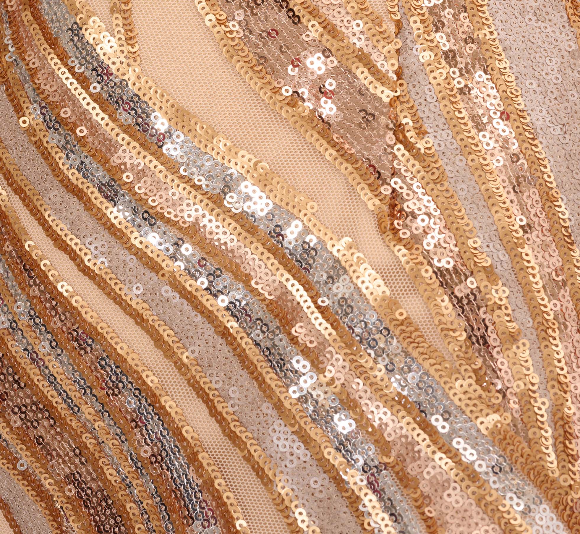 One Shoulder Abstract Sequin Gown In Champagne Gold Multi、mySite、solidvoid