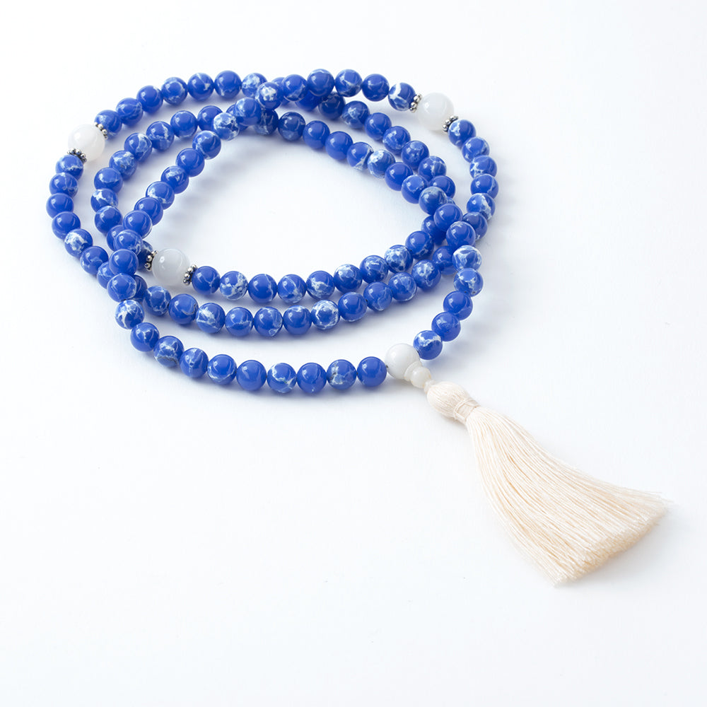 Mother of Pearl and Blue Aqua Terra Mala, 108 Bead、mySite、topwebapps