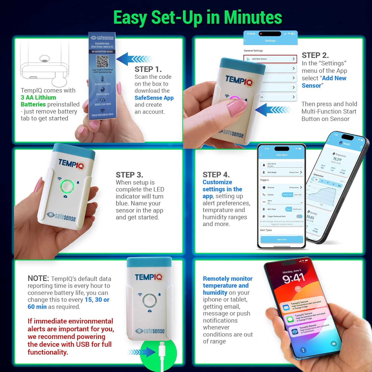 SafeSense TempIQ Temperature & Humidity Sensor、mySite、noshort