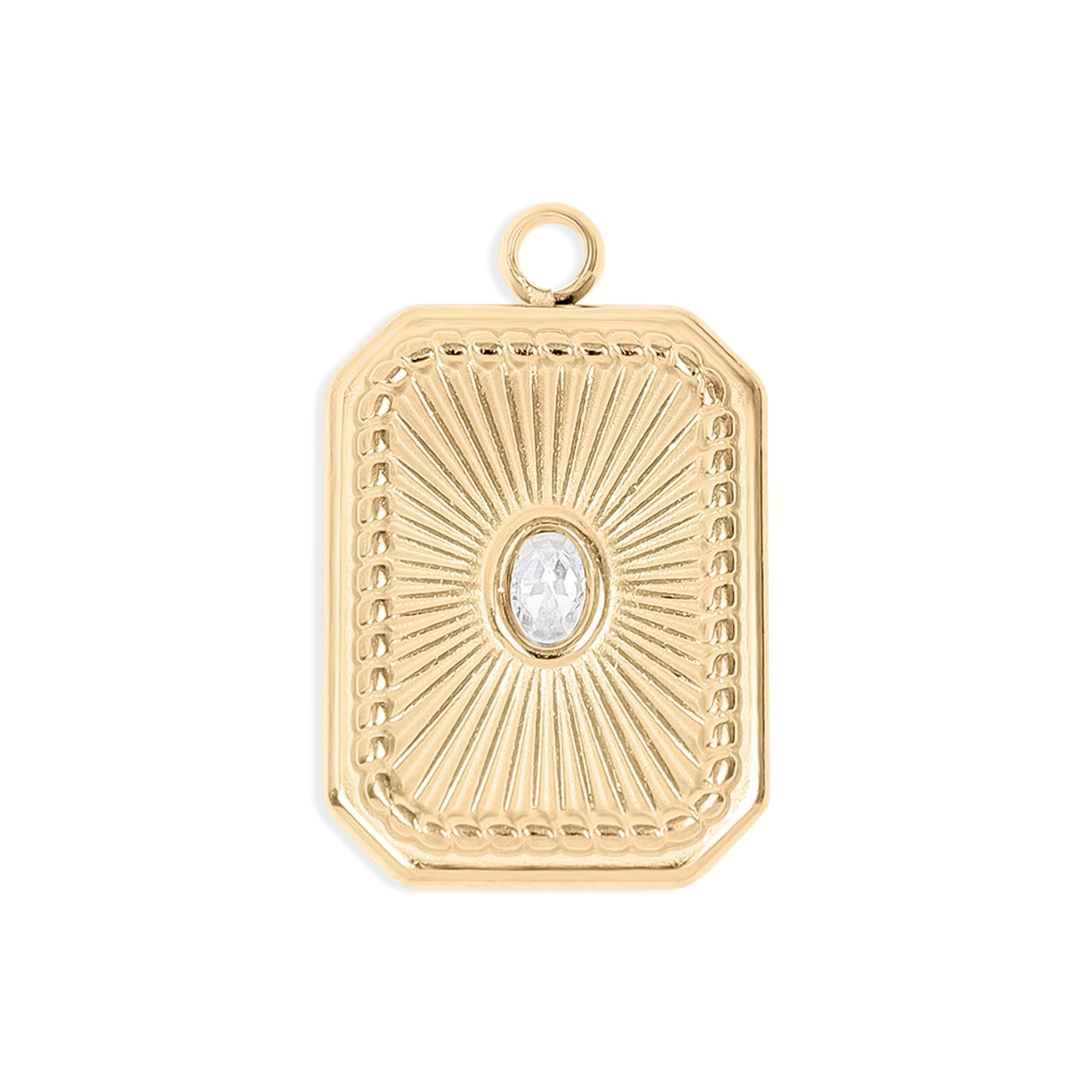 18K Gold PVD Stainless Steel Rectangle Sunburst Crystal Charm / PDL0128、mySite、dreamappss