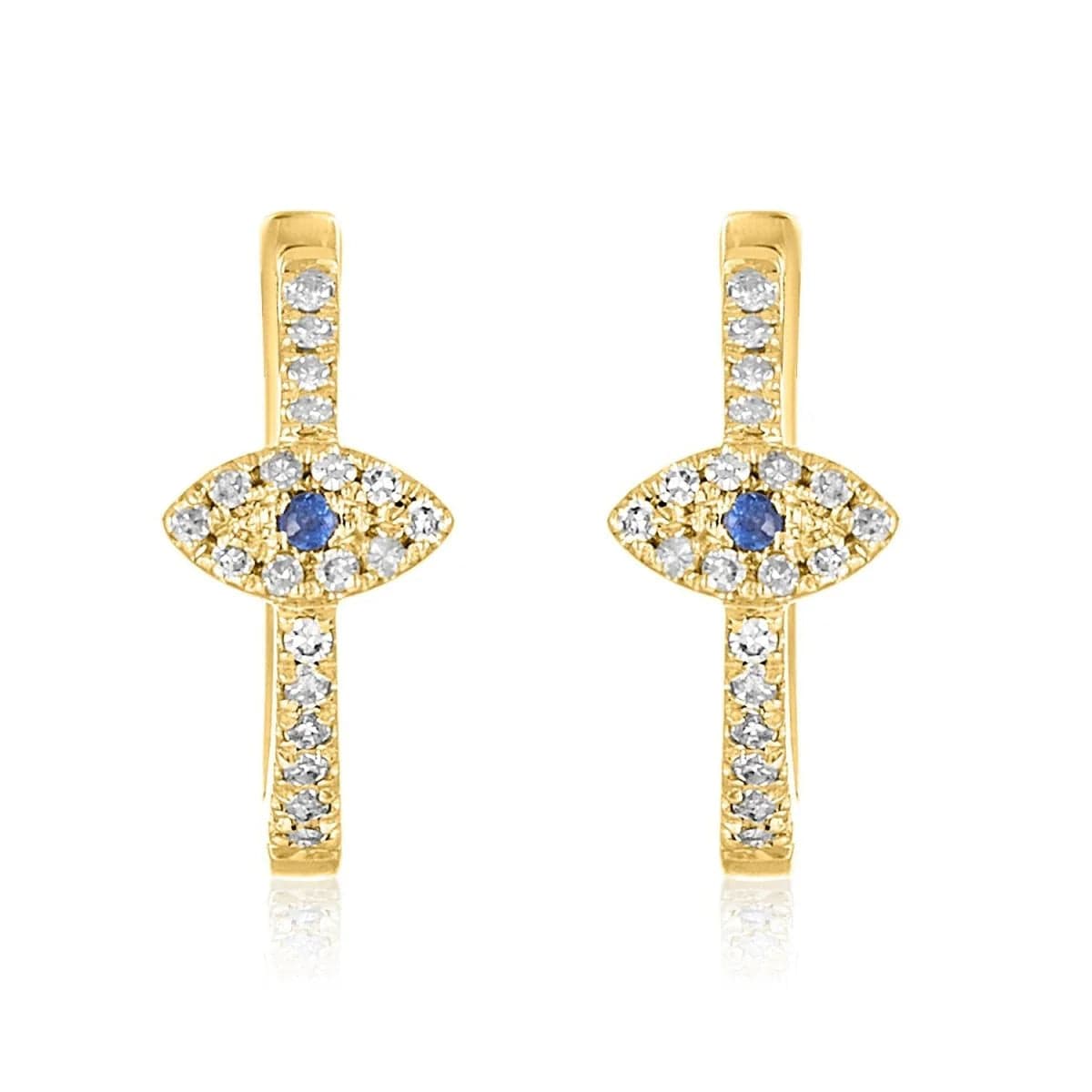 Evil Eye Sapphire and Huggie Hoop Diamond Earrings 14k - Yellow or White Gold、mySite、topwebapps