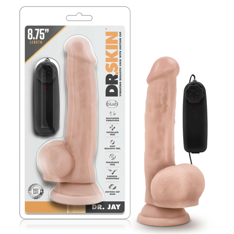 Dr. Skin Realistic 8.75 Inch Dr. Jay Vibrating Suction Anal Dildo with Balls、mySite、bottomscart
