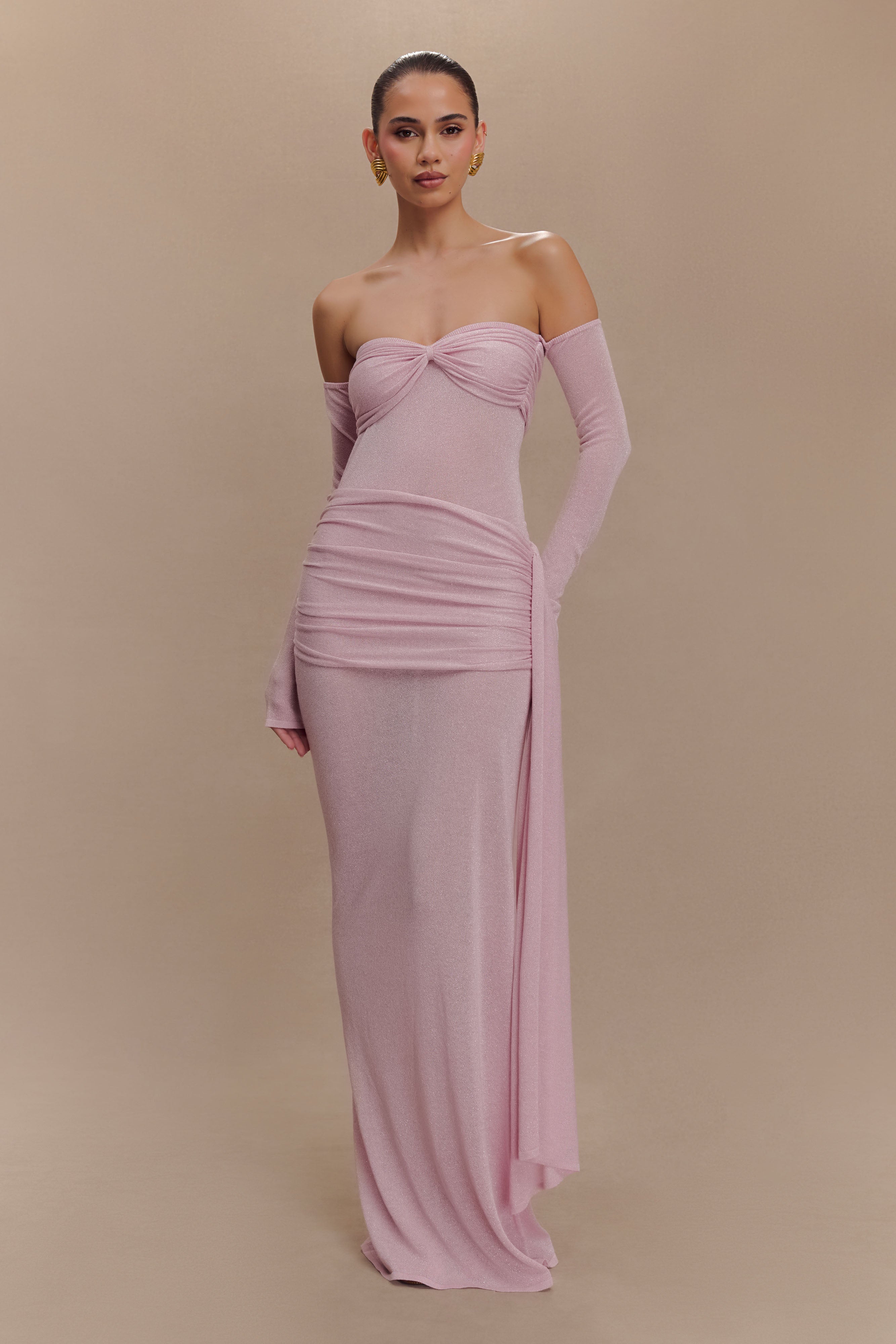 Ingrid Metallic Knit Maxi Dress - Baby Pink、mySite、solidvoid