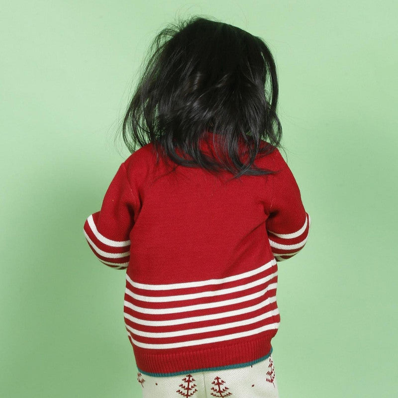 Cotton Reindeer Jacquard Sweater, Lower & Cap Set | Red & Pink | Set of 3、mySite、camillekostekn