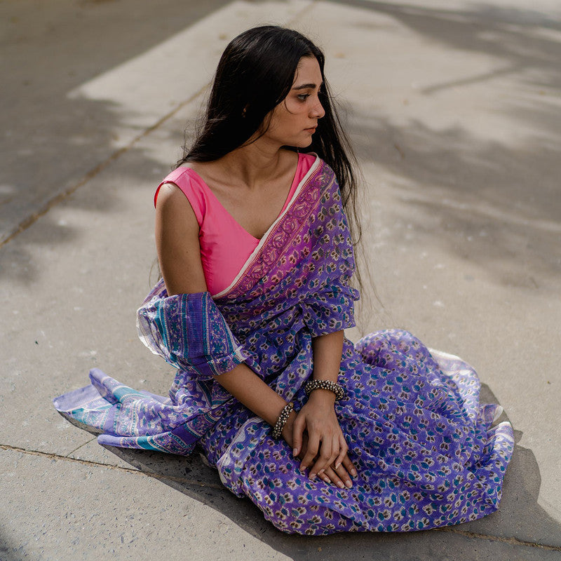 Festive Wear | Kota Doria Sanganeri Print Saree | Blue、mySite、camillekostekn