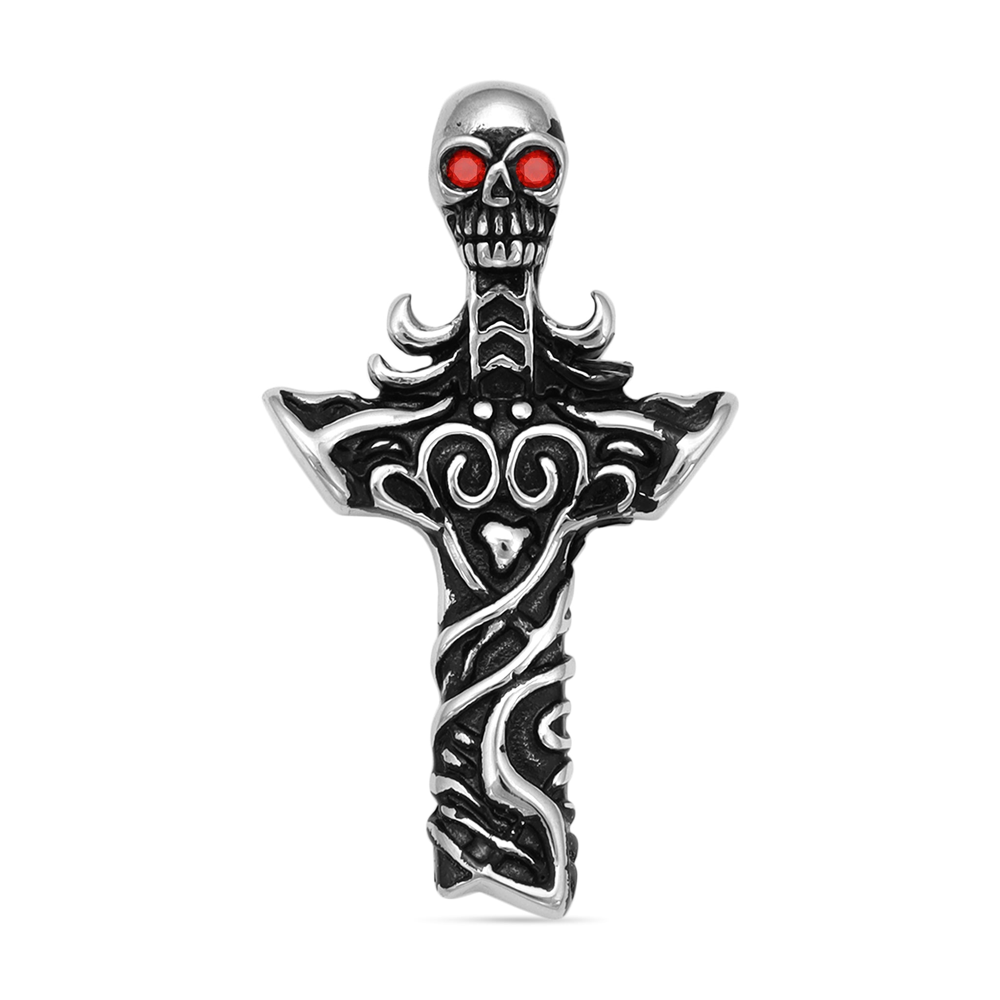Stainless Steel Red CZ Eyed Skull Cross Pendant / PDL2038、mySite、dreamappss